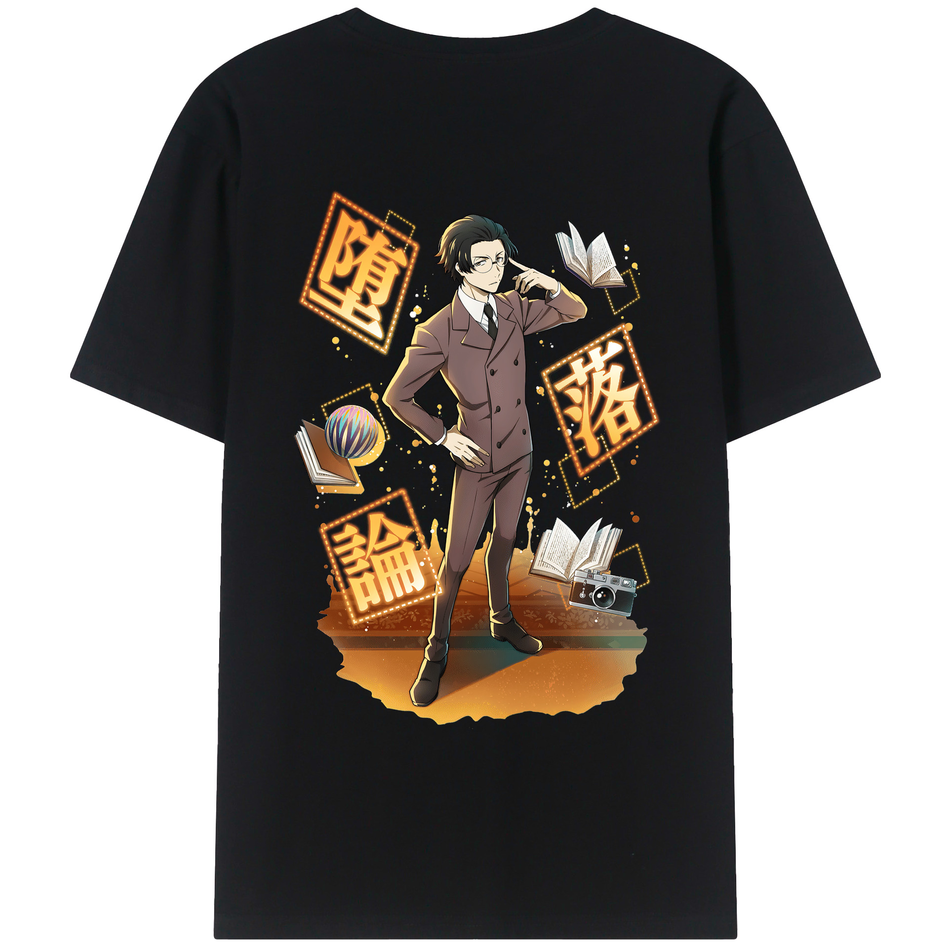 （画像用） 文豪ストレイドッグス Bungo Stray Dogs 綿100％ メンズ半袖Tシャツ（バックプリント） 通気性