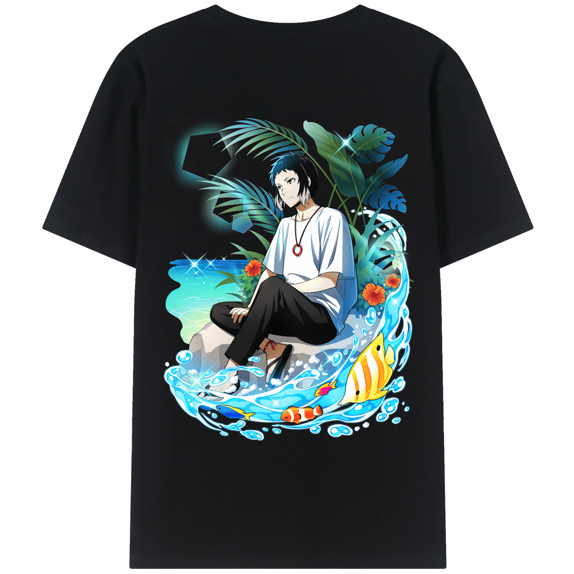 （画像用） 文豪ストレイドッグス Bungo Stray Dogs 綿100％ メンズ半袖Tシャツ（バックプリント） 通気性