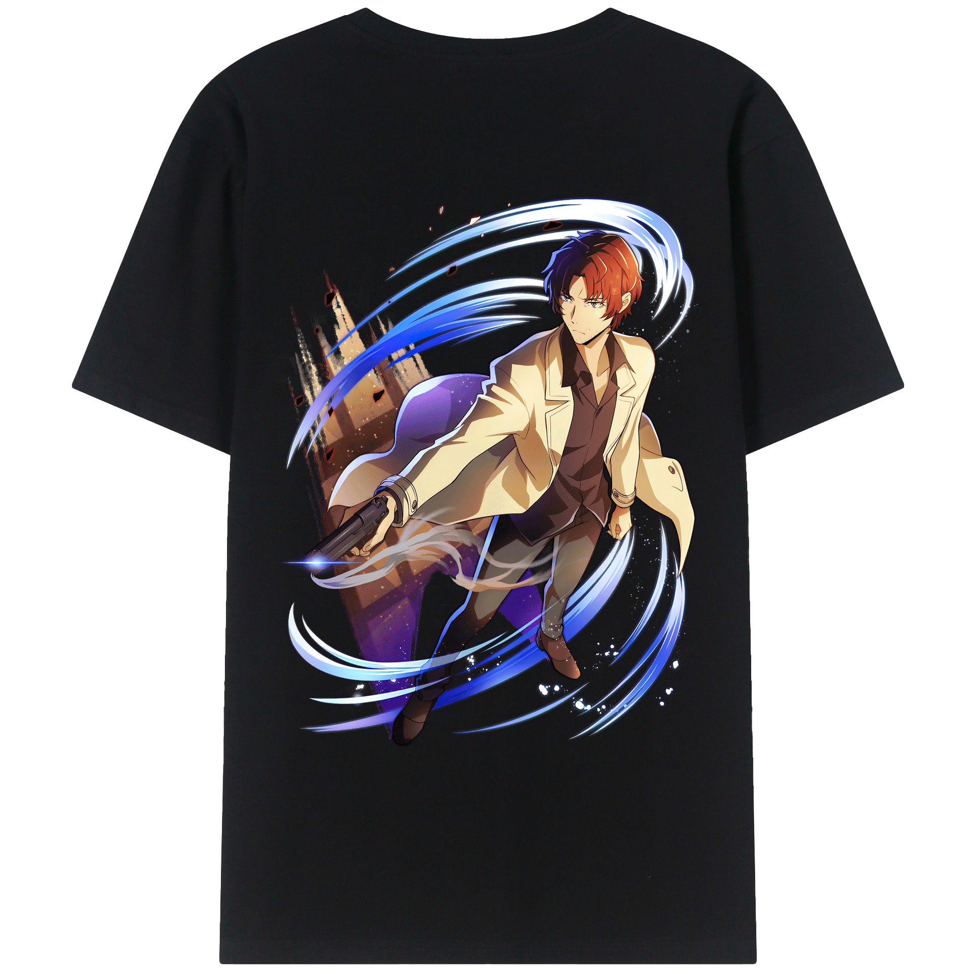 （画像用） 文豪ストレイドッグス Bungo Stray Dogs 綿100％ メンズ半袖Tシャツ（バックプリント） 通気性