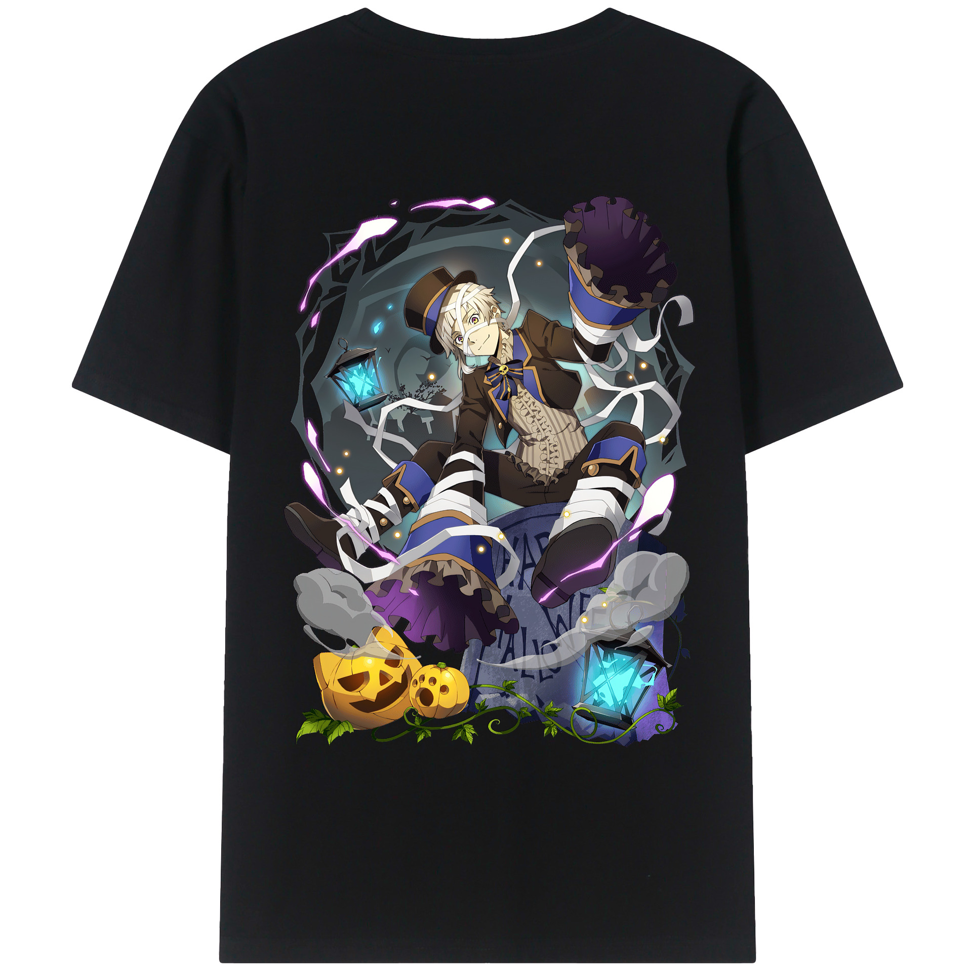 （画像用） 文豪ストレイドッグス Bungo Stray Dogs 綿100％ メンズ半袖Tシャツ（バックプリント） 通気性
