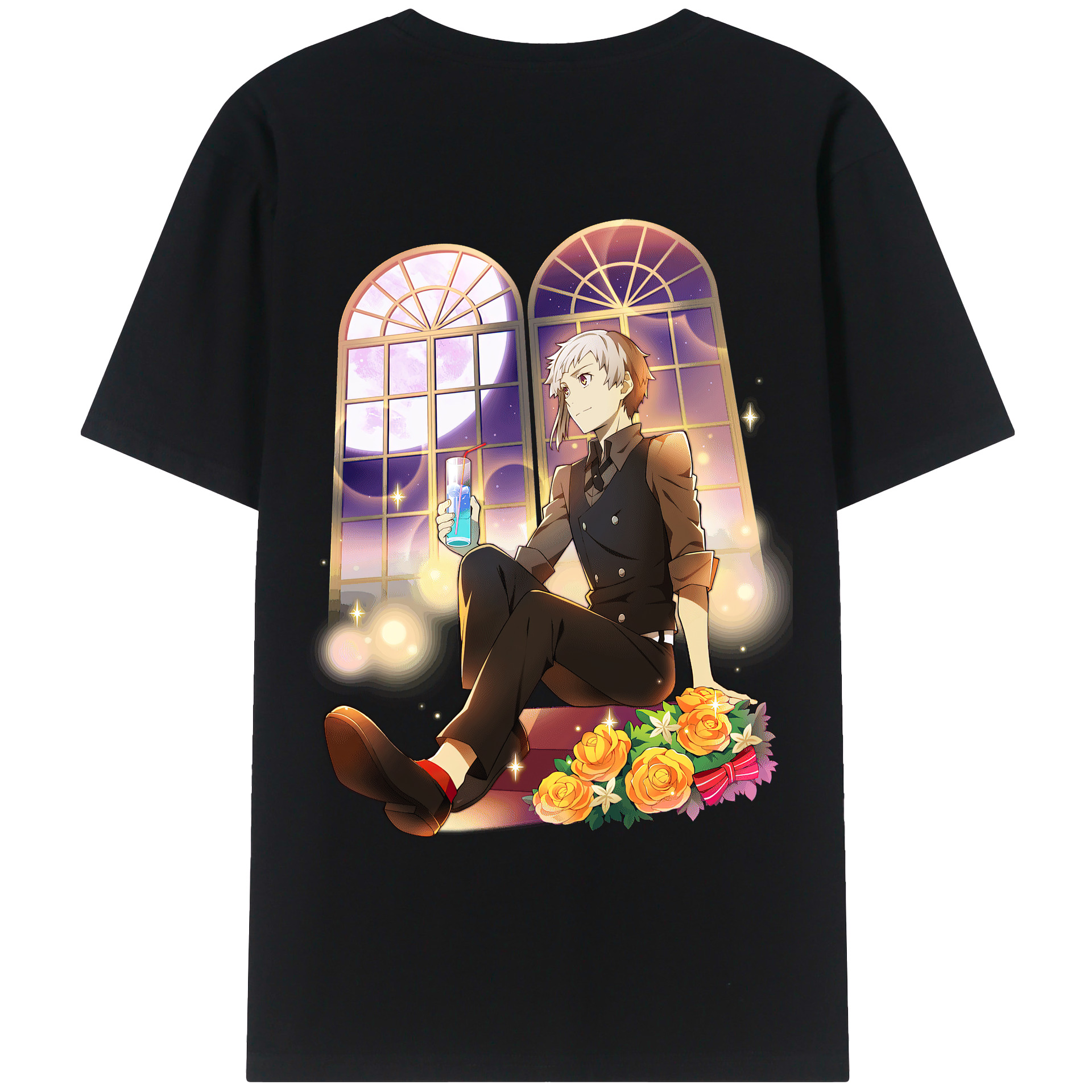 （画像用） 文豪ストレイドッグス Bungo Stray Dogs 綿100％ メンズ半袖Tシャツ（バックプリント） 通気性