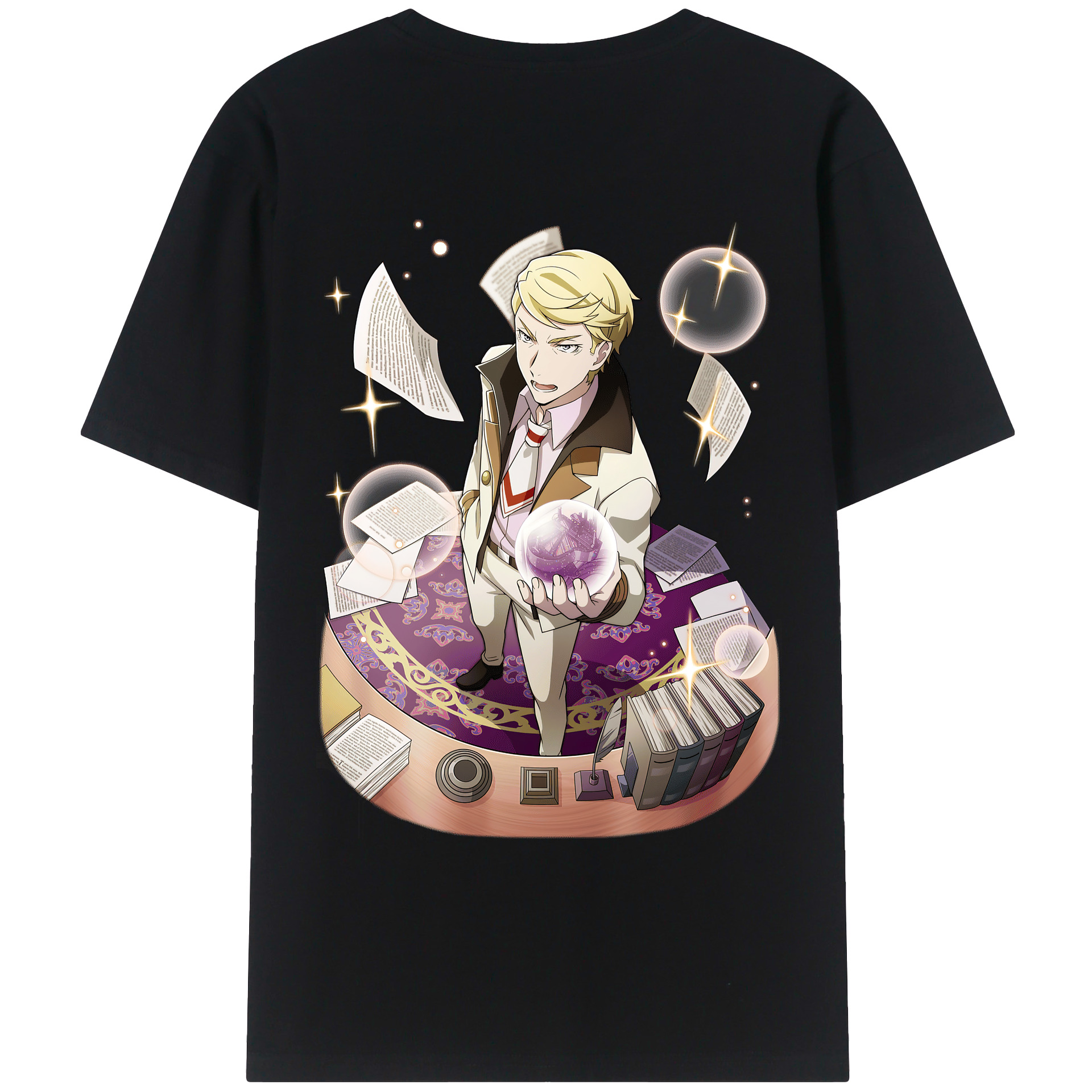（画像用） 文豪ストレイドッグス Bungo Stray Dogs 綿100％ メンズ半袖Tシャツ（バックプリント） 通気性