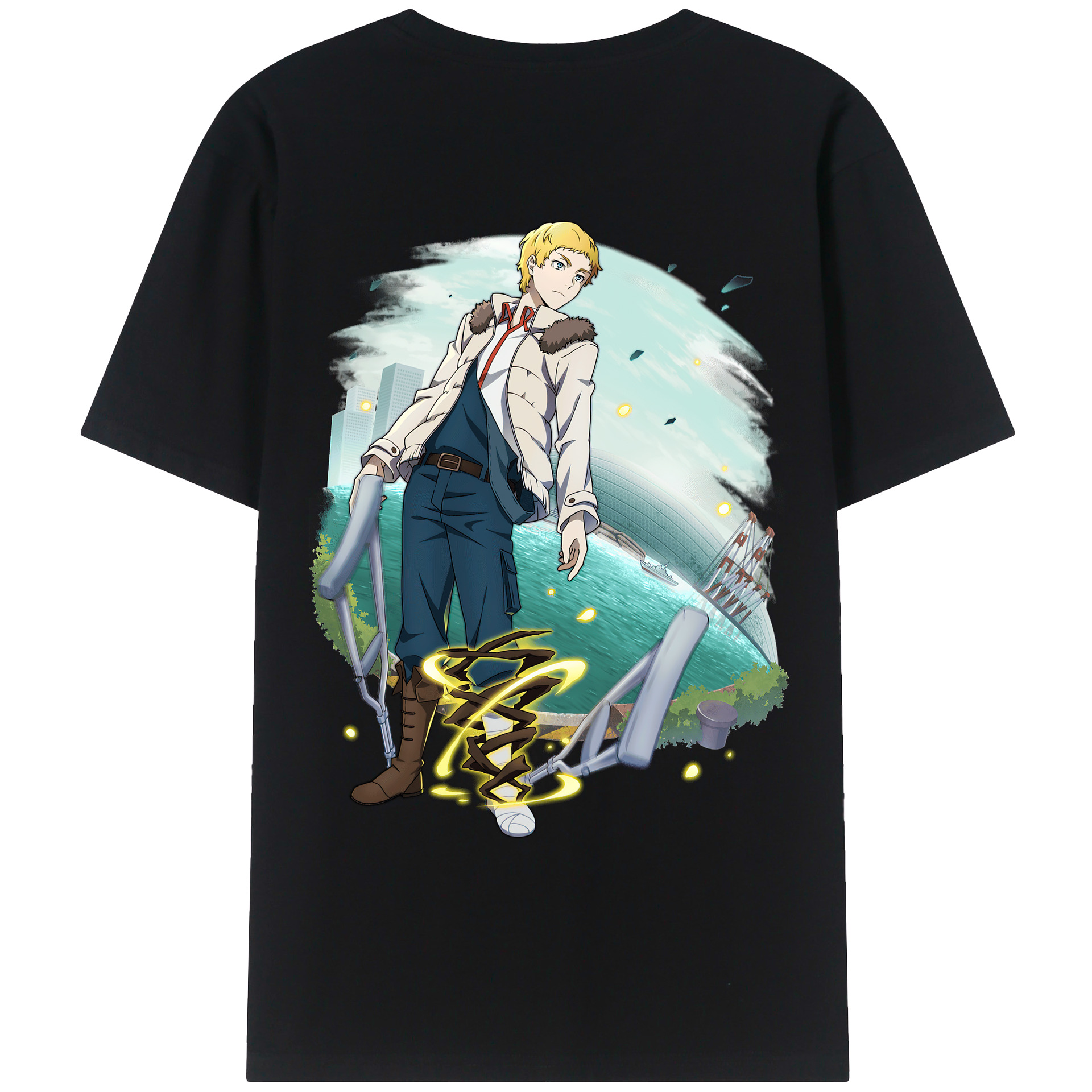 （画像用） 文豪ストレイドッグス Bungo Stray Dogs 綿100％ メンズ半袖Tシャツ（バックプリント） 通気性