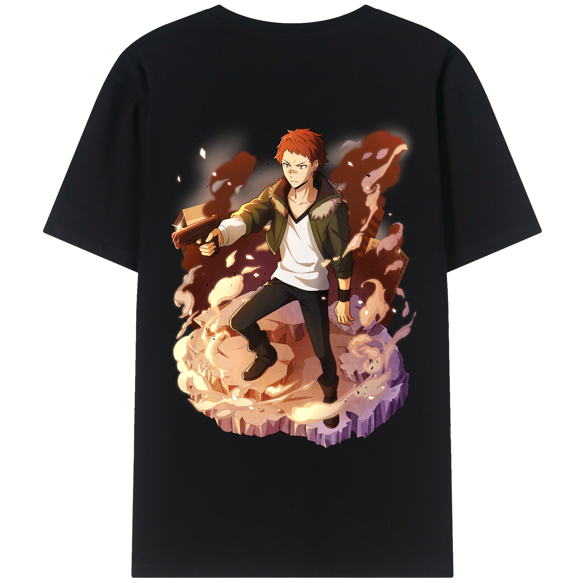 （画像用） 文豪ストレイドッグス Bungo Stray Dogs 綿100％ メンズ半袖Tシャツ（バックプリント） 通気性