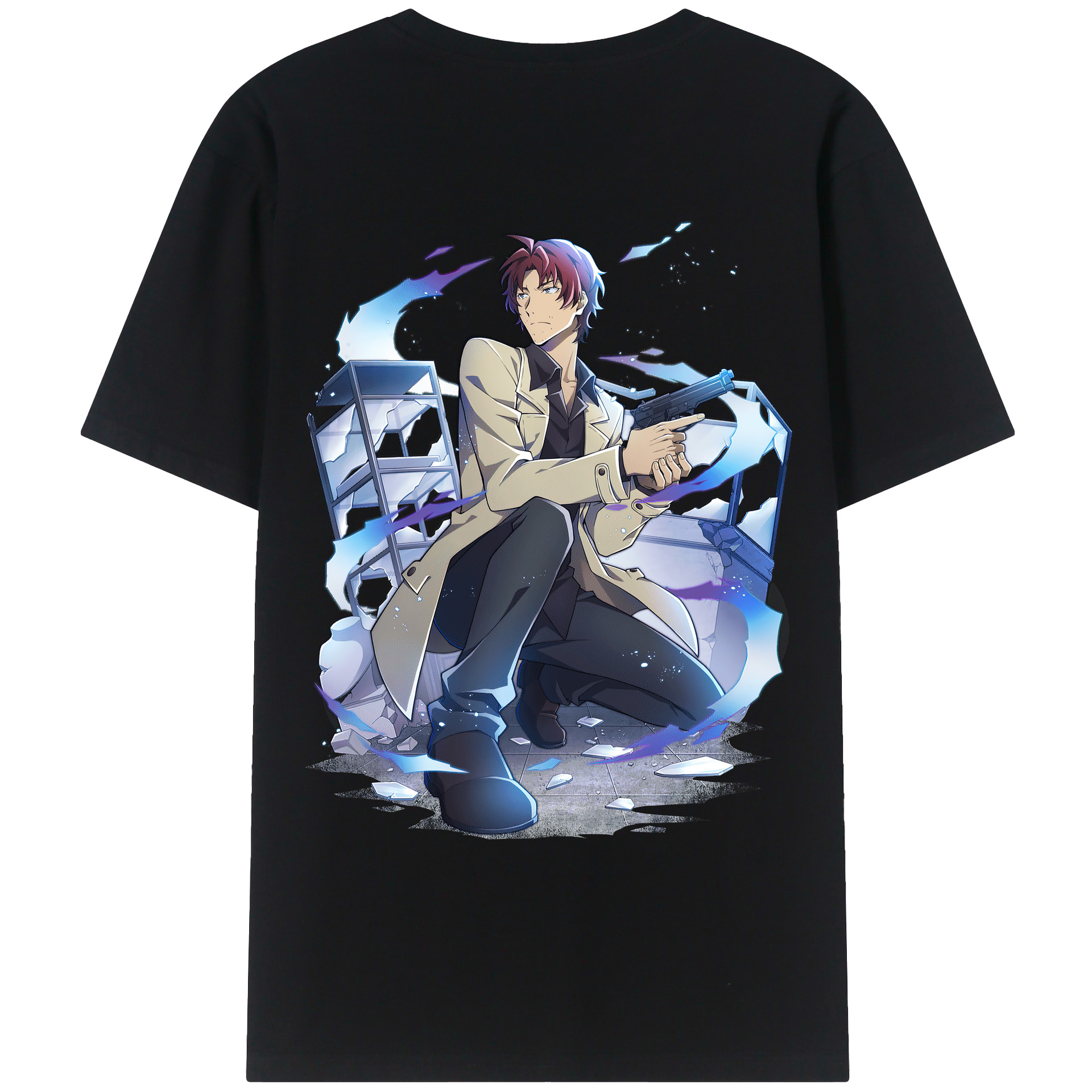 （画像用） 文豪ストレイドッグス Bungo Stray Dogs 綿100％ メンズ半袖Tシャツ（バックプリント） 通気性