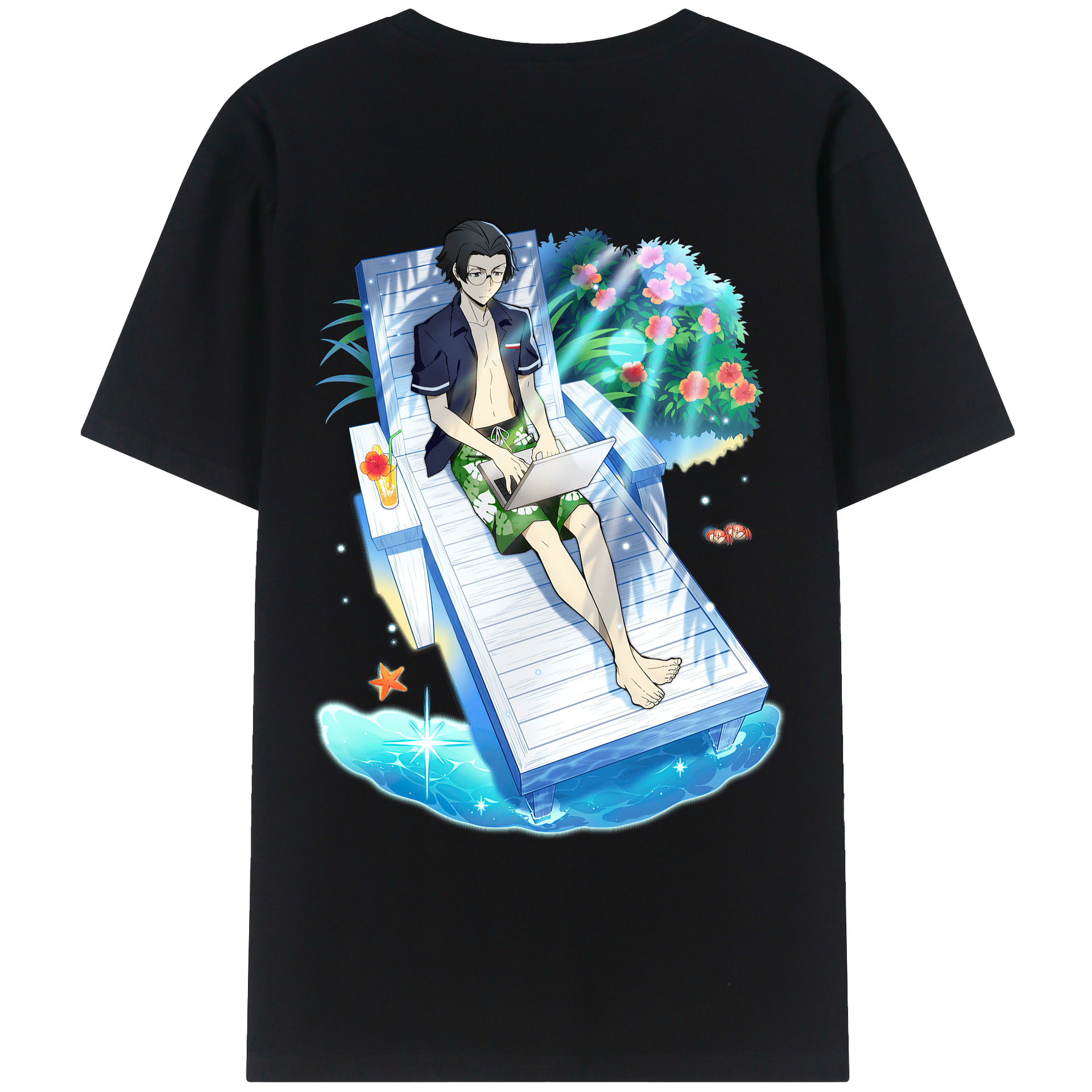 （画像用） 文豪ストレイドッグス Bungo Stray Dogs 綿100％ メンズ半袖Tシャツ（バックプリント） 通気性