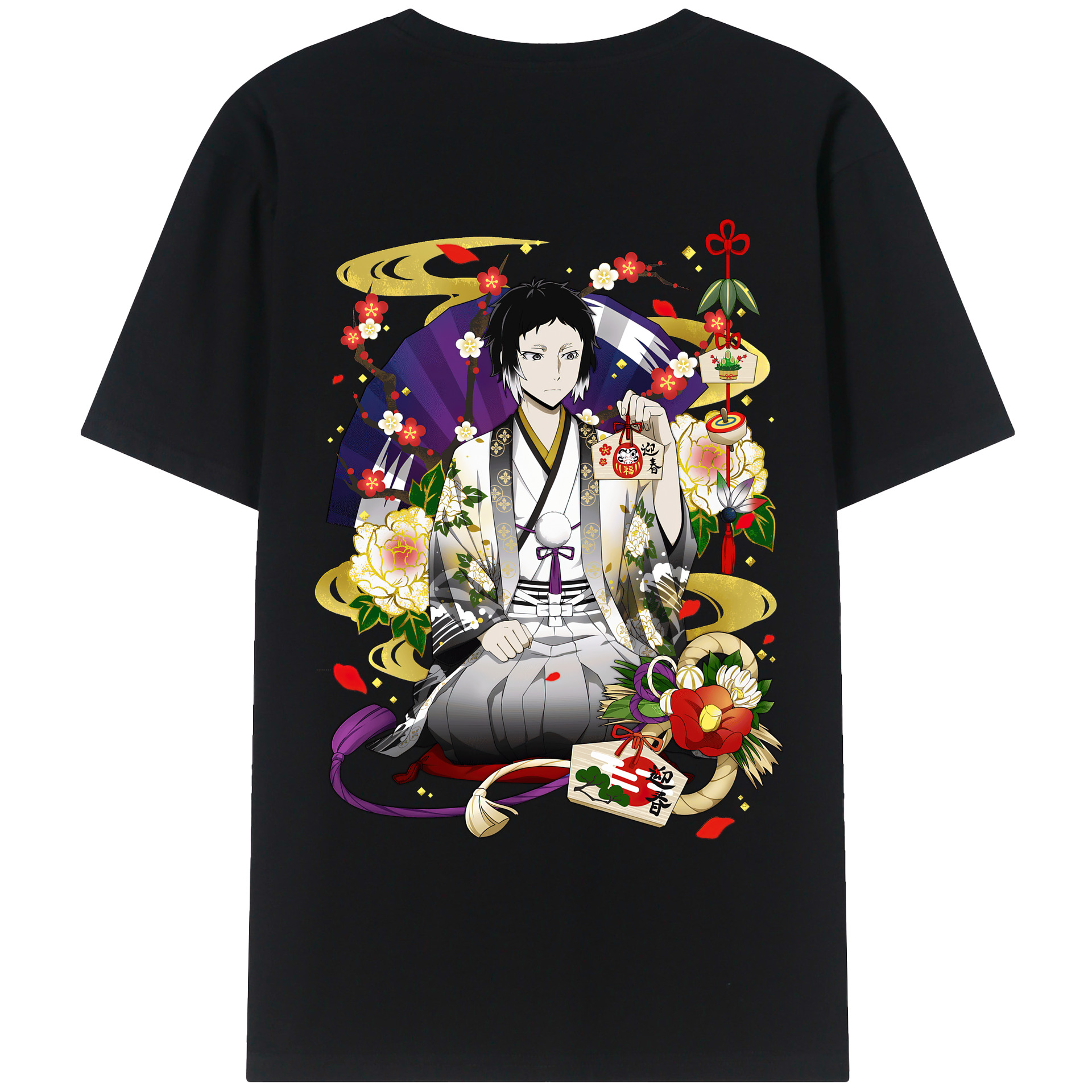 （画像用） 文豪ストレイドッグス Bungo Stray Dogs 綿100％ メンズ半袖Tシャツ（バックプリント） 通気性