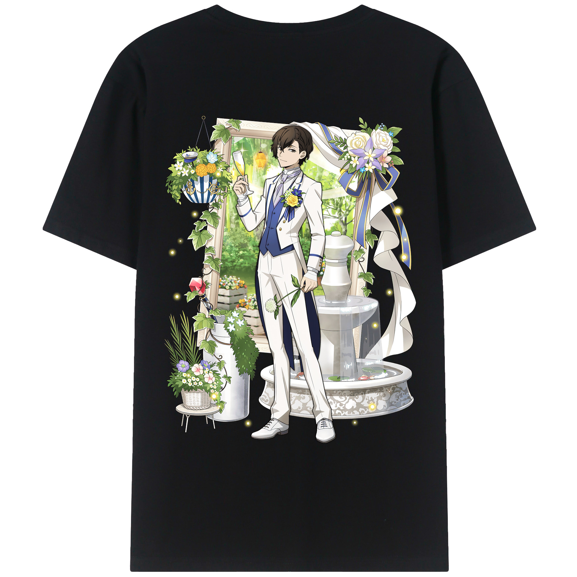 （画像用） 文豪ストレイドッグス Bungo Stray Dogs 綿100％ メンズ半袖Tシャツ（バックプリント） 通気性
