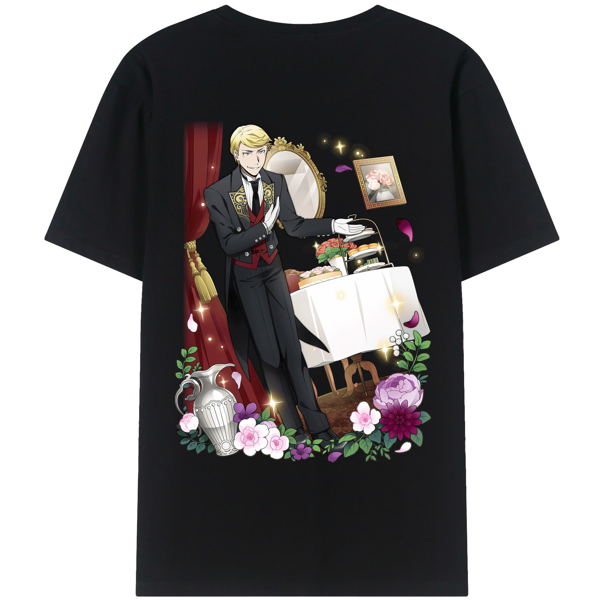（画像用） 文豪ストレイドッグス Bungo Stray Dogs 綿100％ メンズ半袖Tシャツ（バックプリント） 通気性