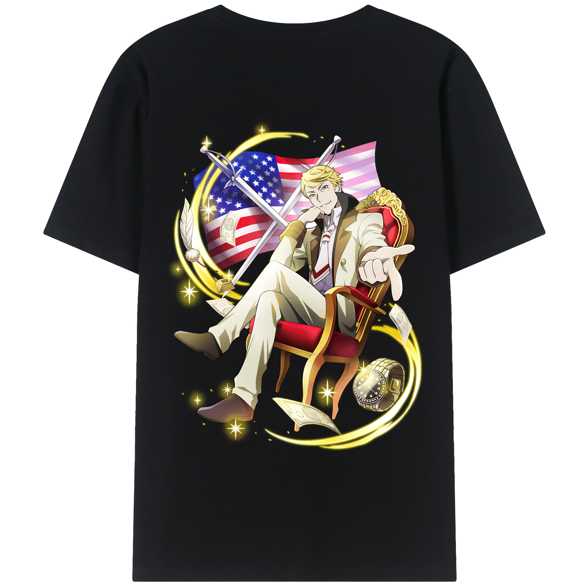 （画像用） 文豪ストレイドッグス Bungo Stray Dogs 綿100％ メンズ半袖Tシャツ（バックプリント） 通気性
