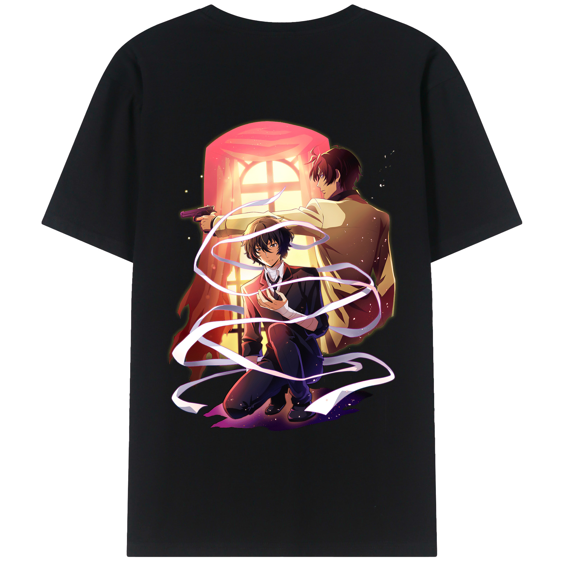 （画像用） 文豪ストレイドッグス Bungo Stray Dogs 綿100％ メンズ半袖Tシャツ（バックプリント） 通気性