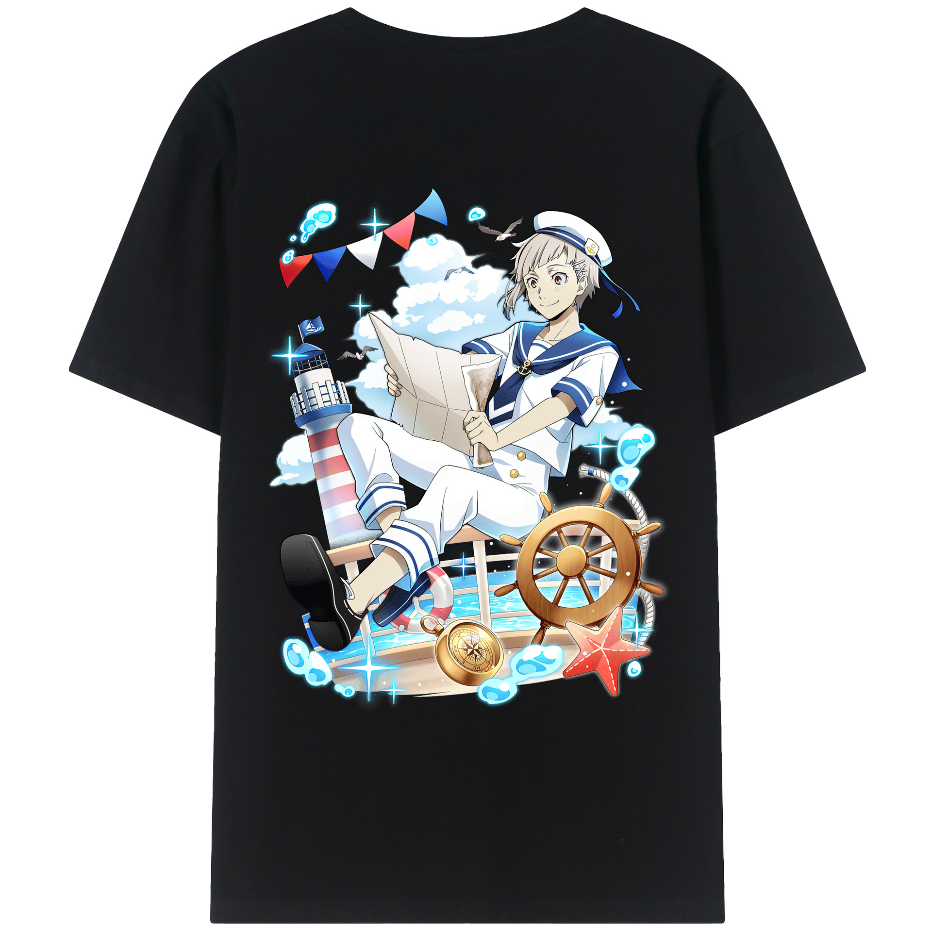 （画像用） 文豪ストレイドッグス Bungo Stray Dogs 綿100％ メンズ半袖Tシャツ（バックプリント） 通気性