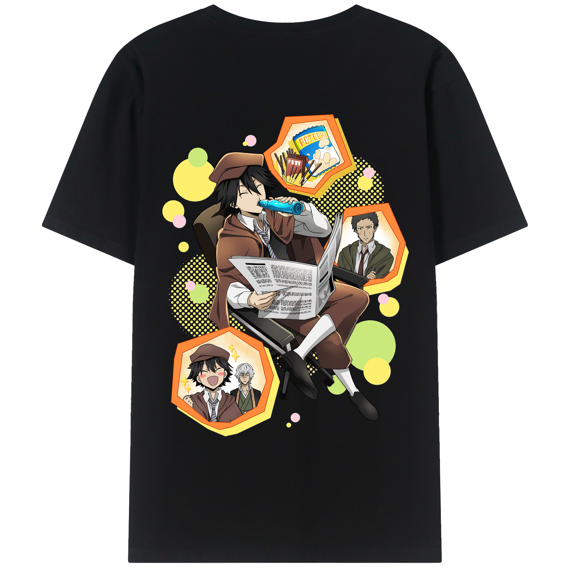 （画像用） 文豪ストレイドッグス Bungo Stray Dogs 綿100％ メンズ半袖Tシャツ（バックプリント） 通気性