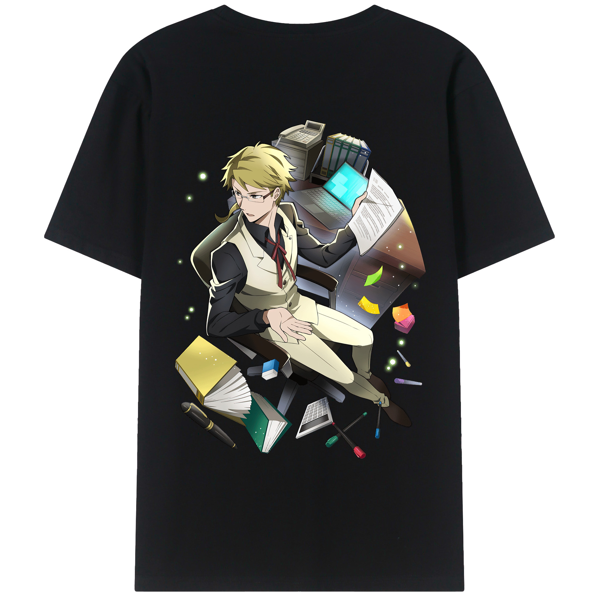 （画像用） 文豪ストレイドッグス Bungo Stray Dogs 綿100％ メンズ半袖Tシャツ（バックプリント） 通気性