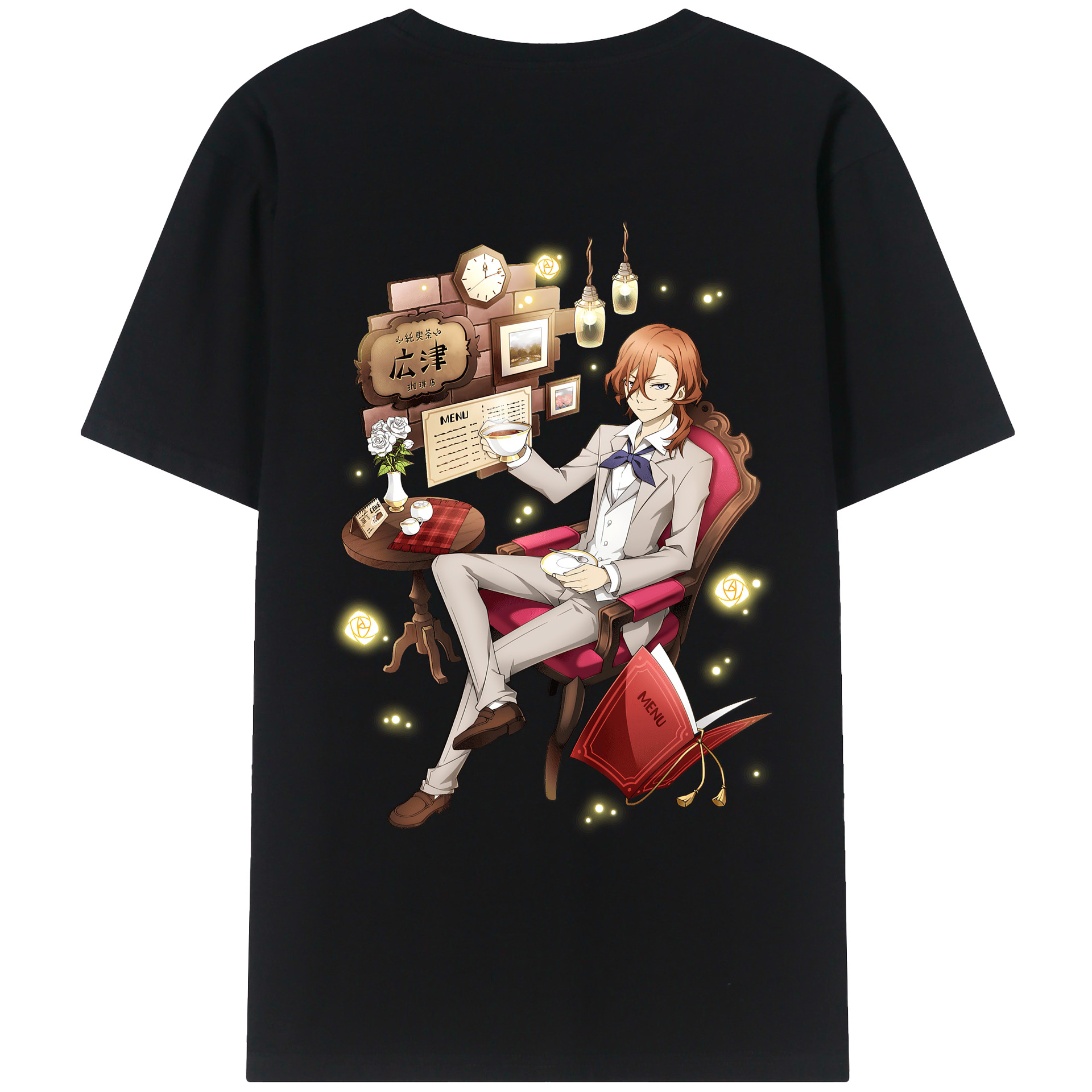 （画像用） 文豪ストレイドッグス Bungo Stray Dogs 綿100％ メンズ半袖Tシャツ（バックプリント） 通気性