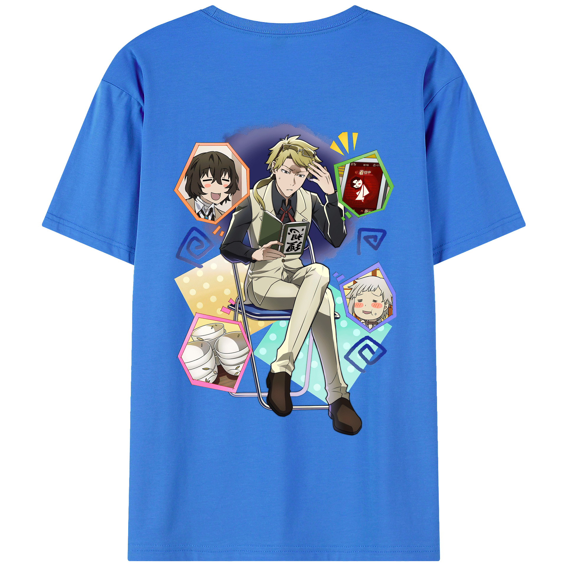 （画像用） 文豪ストレイドッグス Bungo Stray Dogs 綿100％ メンズ半袖Tシャツ（バックプリント） 通気性