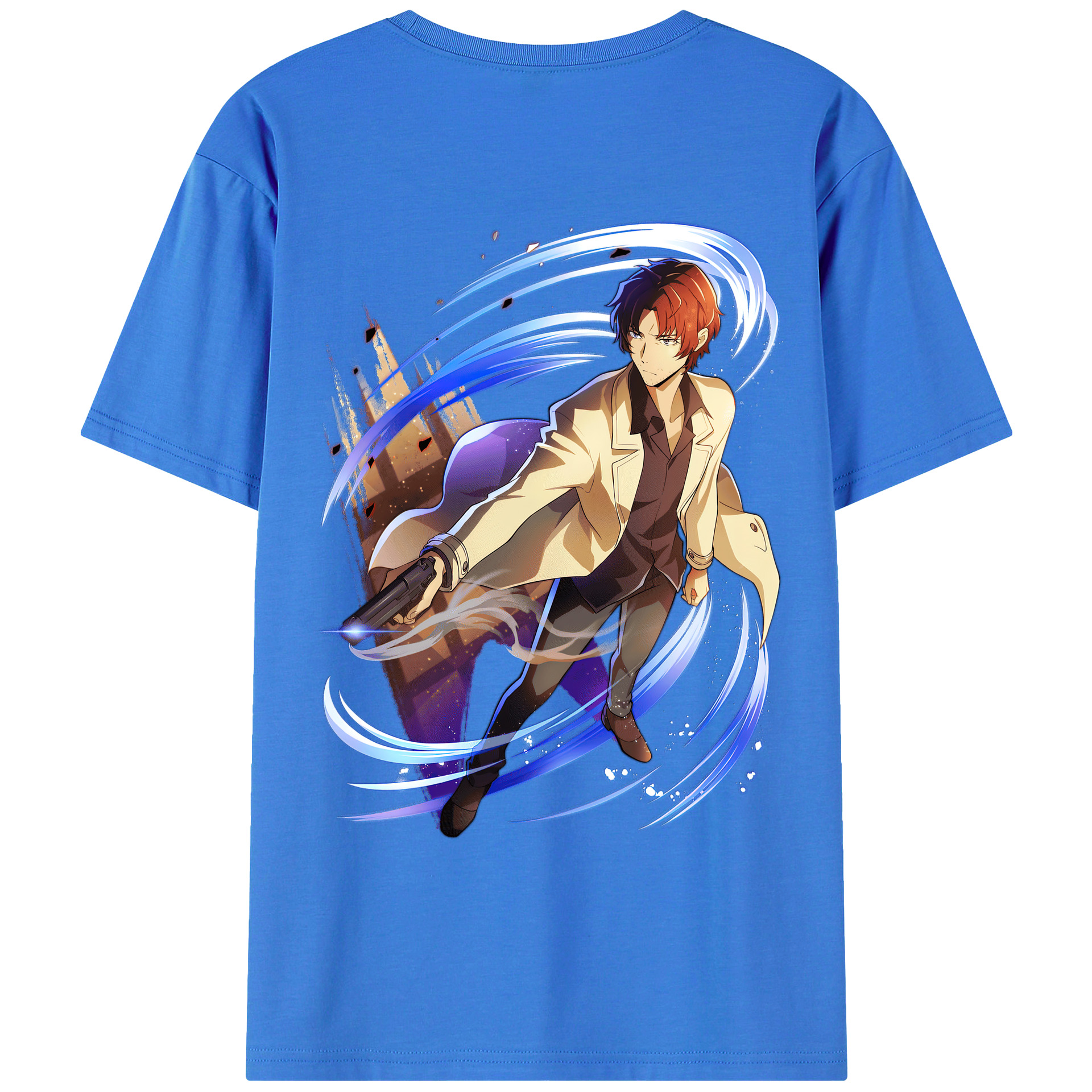 （画像用） 文豪ストレイドッグス Bungo Stray Dogs 綿100％ メンズ半袖Tシャツ（バックプリント） 通気性
