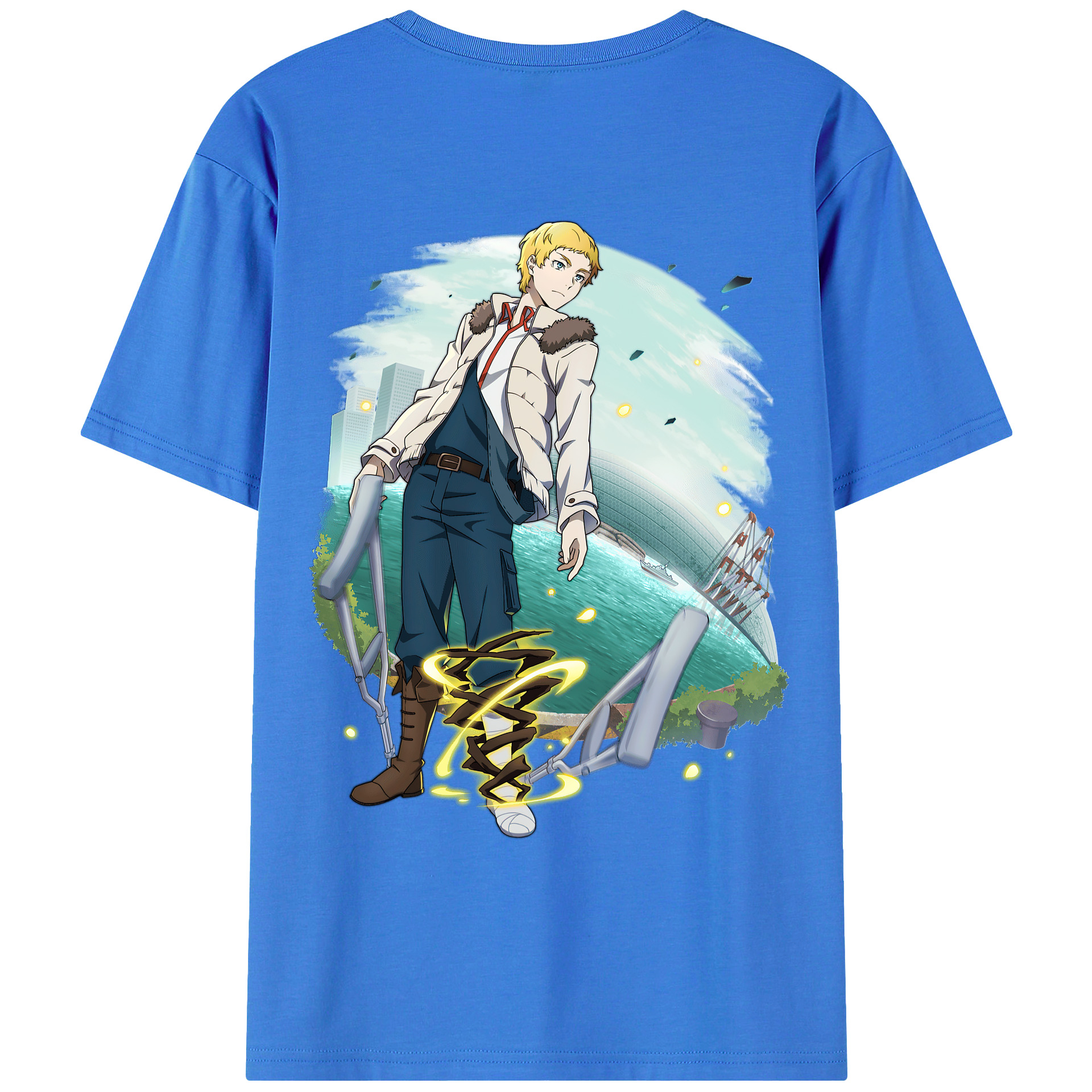 （画像用） 文豪ストレイドッグス Bungo Stray Dogs 綿100％ メンズ半袖Tシャツ（バックプリント） 通気性