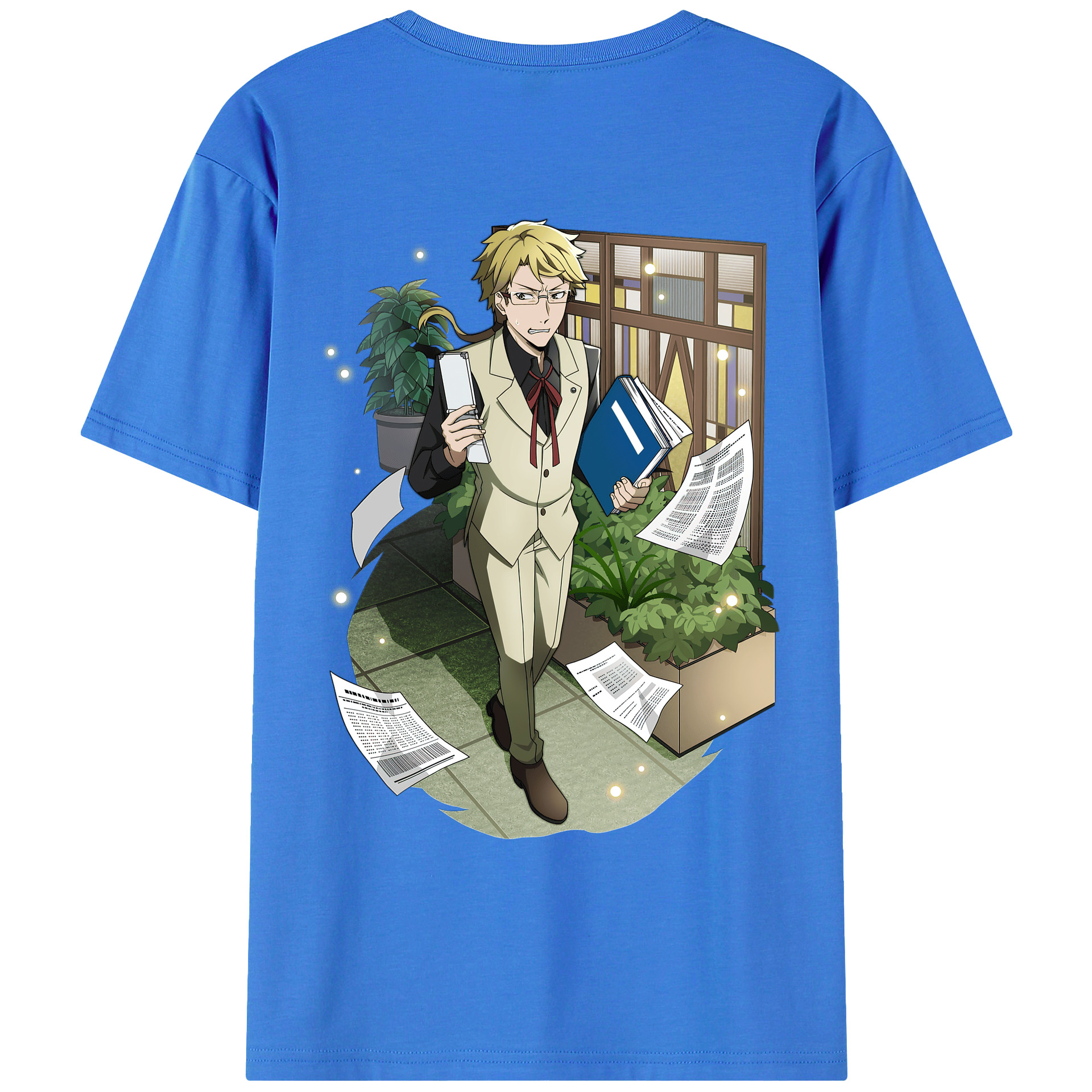 （画像用） 文豪ストレイドッグス Bungo Stray Dogs 綿100％ メンズ半袖Tシャツ（バックプリント） 通気性
