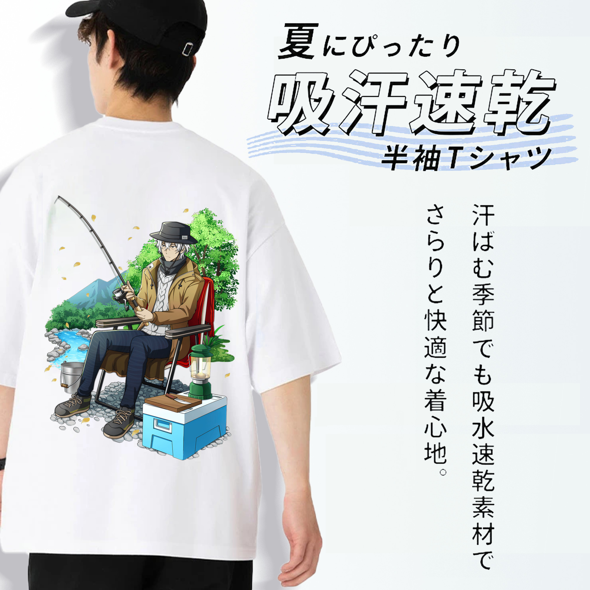 文豪ストレイドッグス Bungo Stray Dogs 綿100％ メンズ半袖Tシャツ（バックプリント） 通気性
