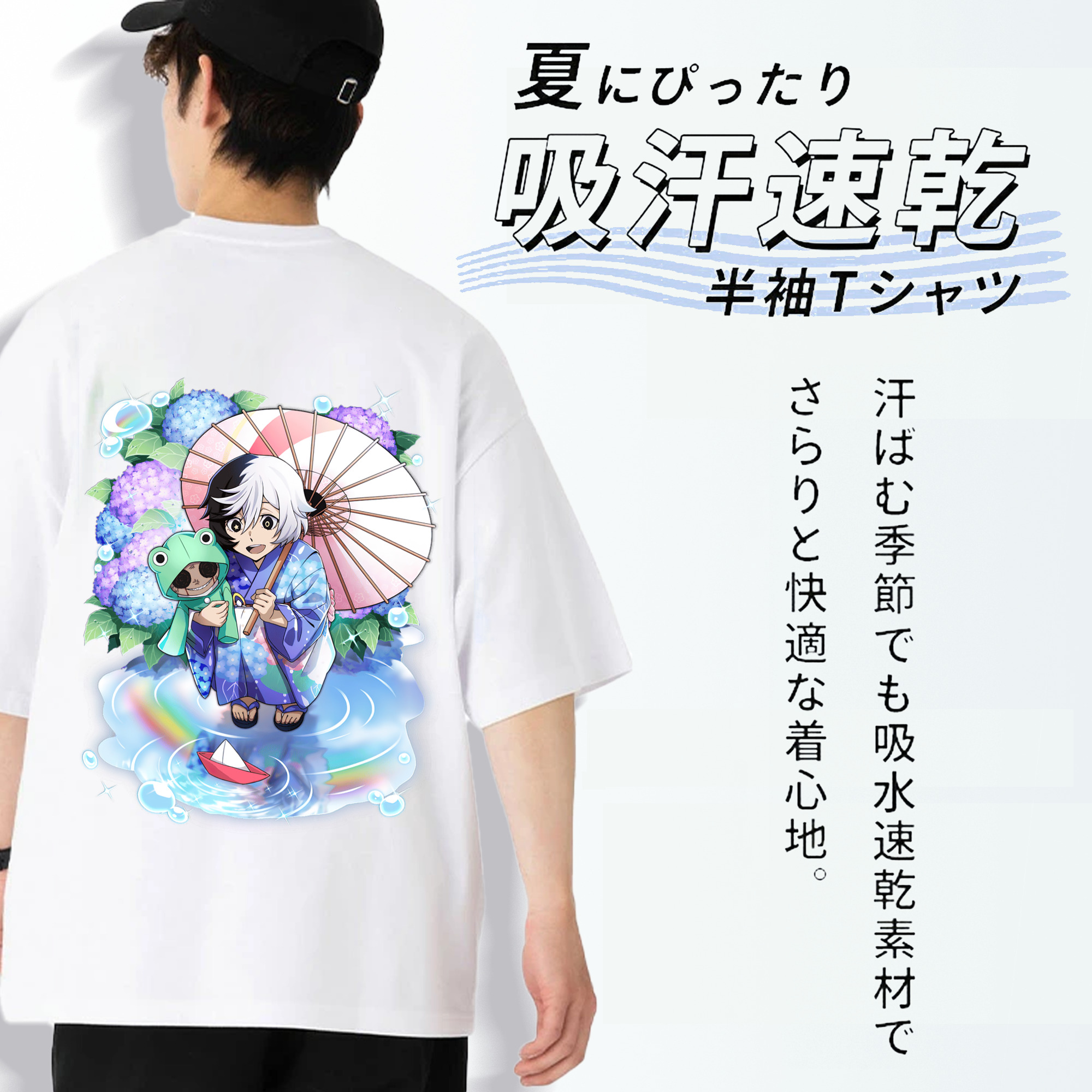 文豪ストレイドッグス Bungo Stray Dogs 綿100％ メンズ半袖Tシャツ（バックプリント） 通気性
