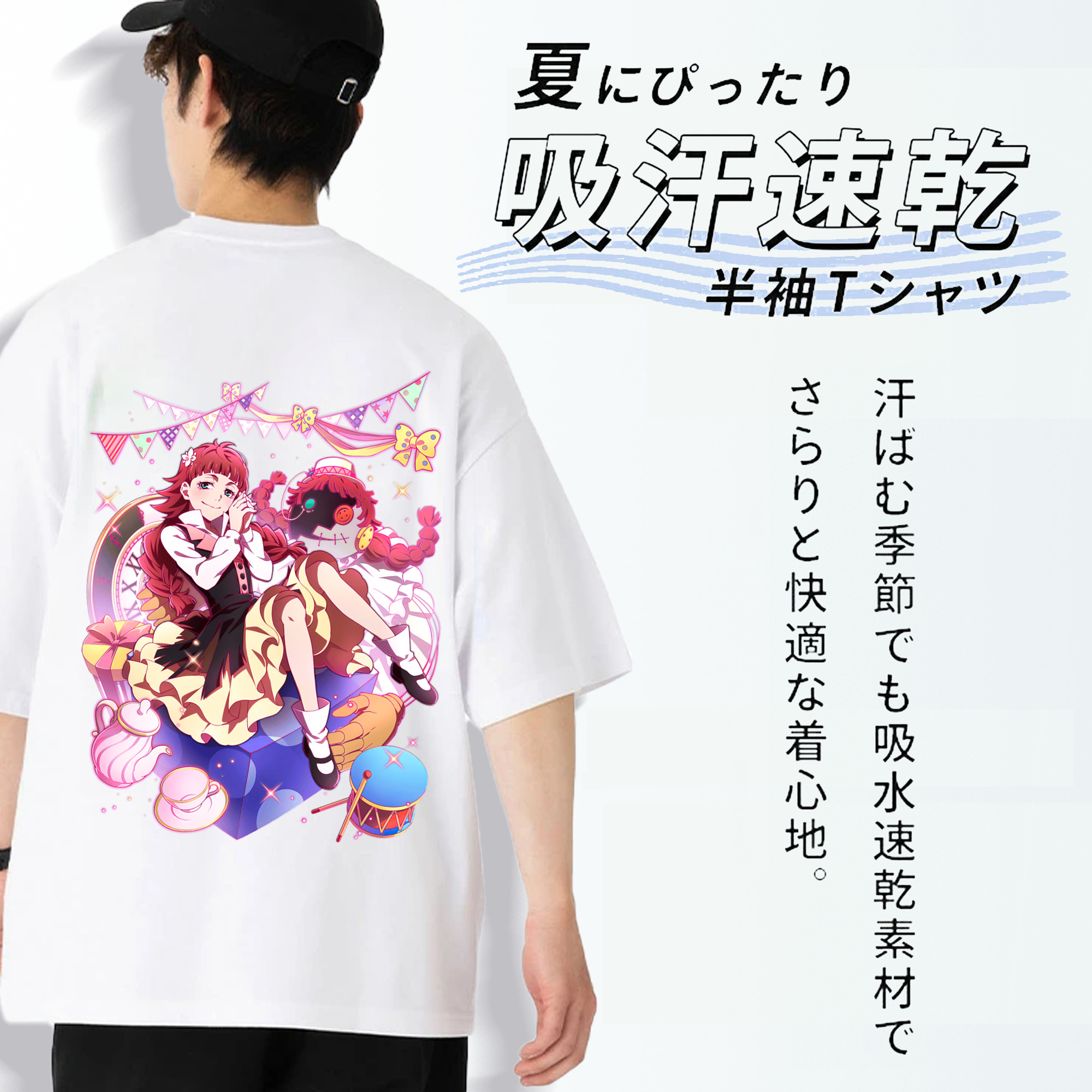 文豪ストレイドッグス Bungo Stray Dogs 綿100％ メンズ半袖Tシャツ（バックプリント） 通気性