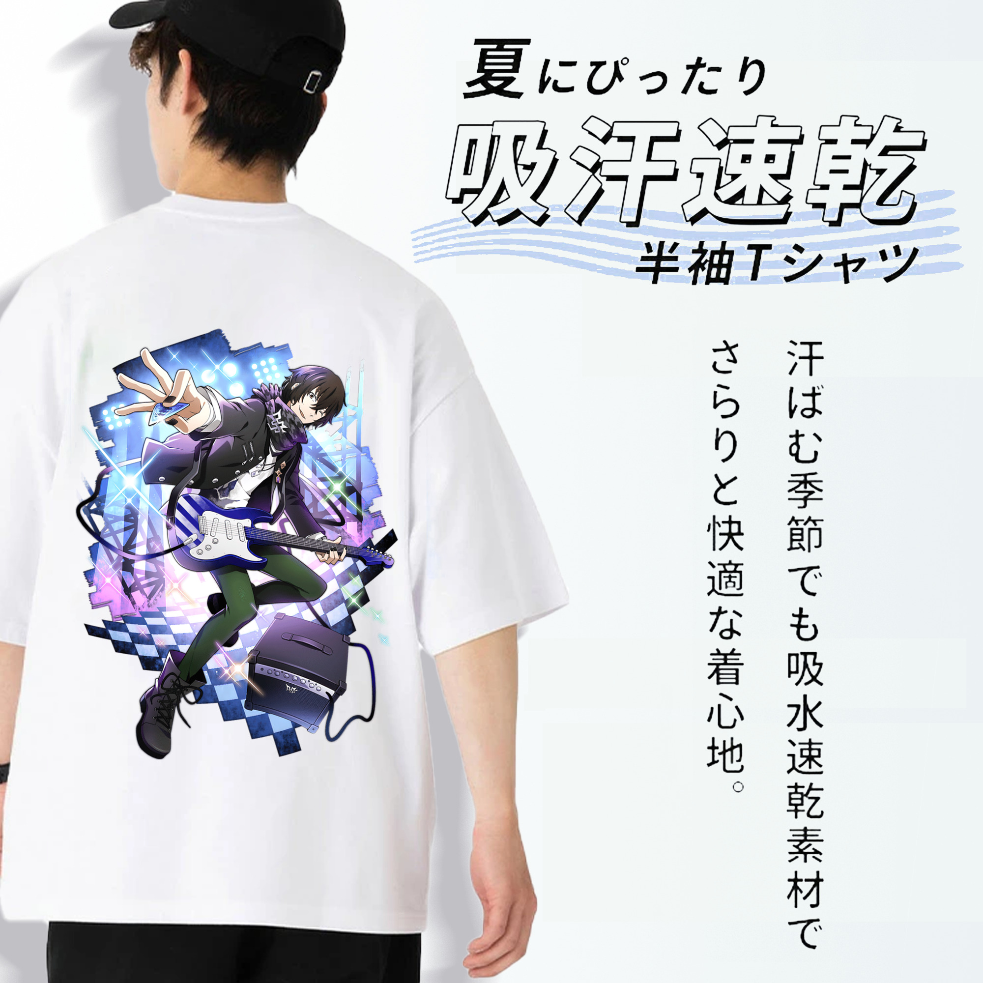 文豪ストレイドッグス Bungo Stray Dogs 綿100％ メンズ半袖Tシャツ（バックプリント） 通気性