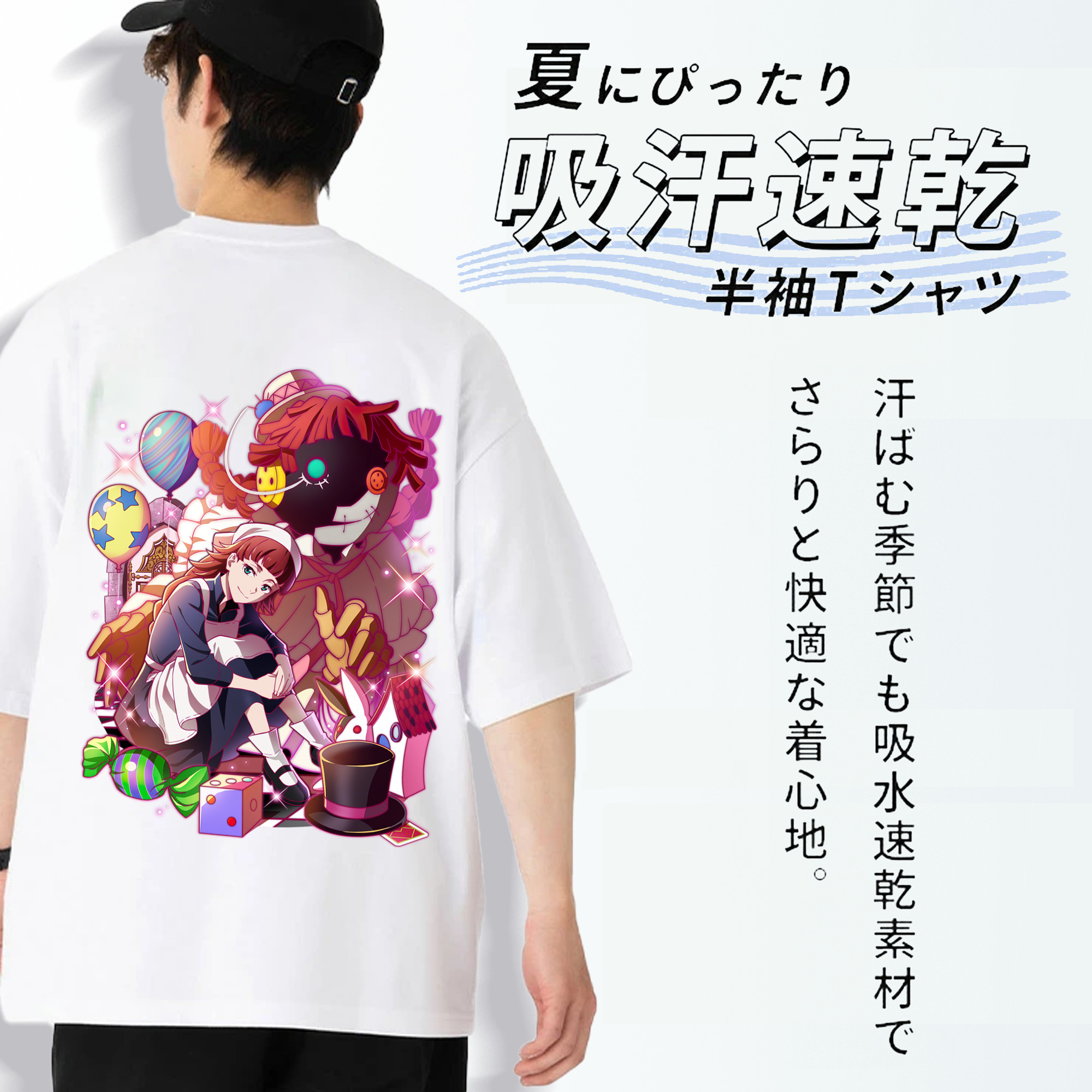 文豪ストレイドッグス Bungo Stray Dogs 綿100％ メンズ半袖Tシャツ（バックプリント） 通気性