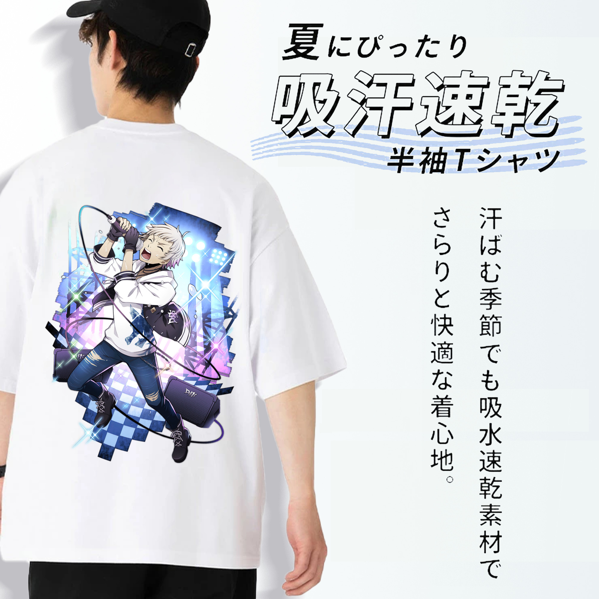 文豪ストレイドッグス Bungo Stray Dogs 綿100％ メンズ半袖Tシャツ（バックプリント） 通気性