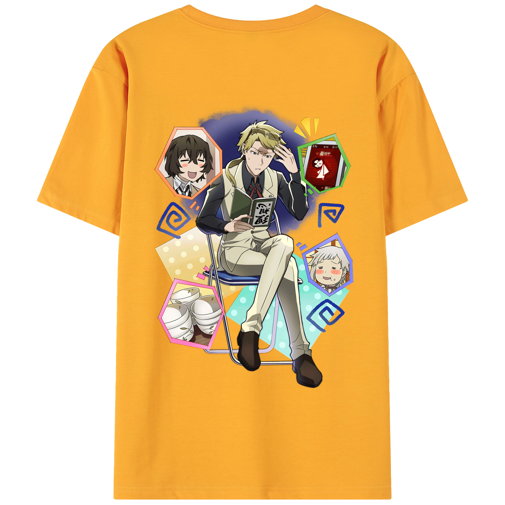 （画像用） 文豪ストレイドッグス Bungo Stray Dogs 綿100％ メンズ半袖Tシャツ（バックプリント） 通気性