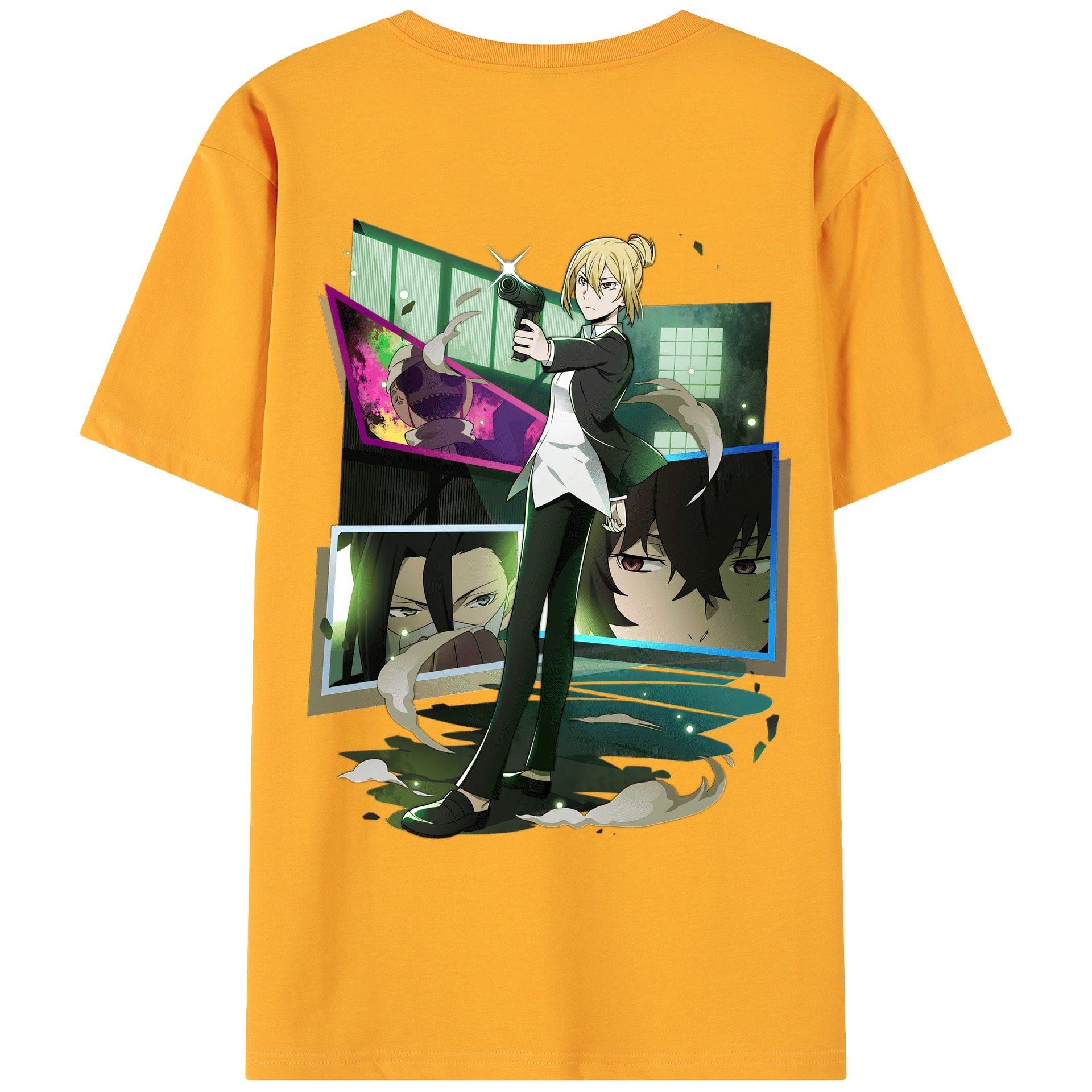 （画像用） 文豪ストレイドッグス Bungo Stray Dogs 綿100％ メンズ半袖Tシャツ（バックプリント） 通気性