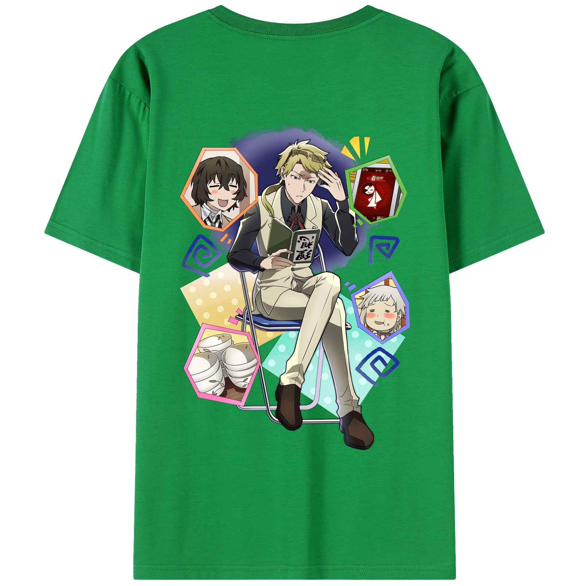 （画像用） 文豪ストレイドッグス Bungo Stray Dogs 綿100％ メンズ半袖Tシャツ（バックプリント） 通気性