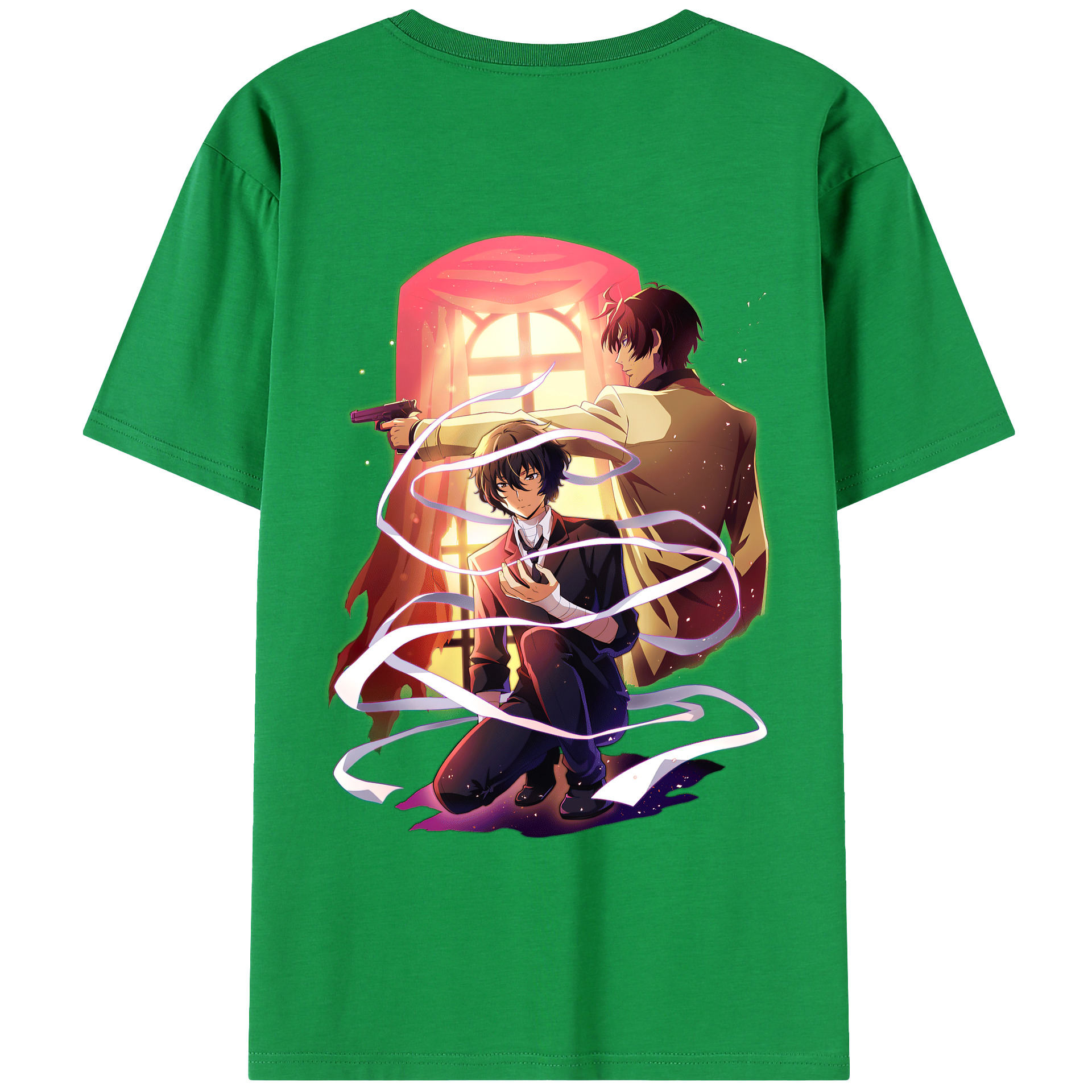 （画像用） 文豪ストレイドッグス Bungo Stray Dogs 綿100％ メンズ半袖Tシャツ（バックプリント） 通気性