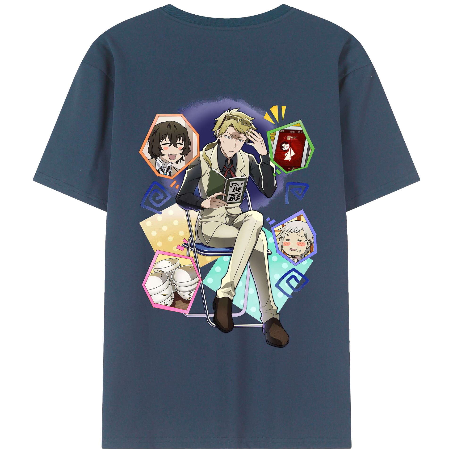 （画像用） 文豪ストレイドッグス Bungo Stray Dogs 綿100％ メンズ半袖Tシャツ（バックプリント） 通気性