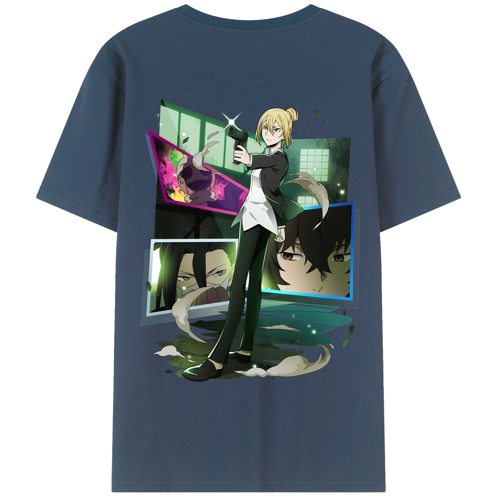 （画像用） 文豪ストレイドッグス Bungo Stray Dogs 綿100％ メンズ半袖Tシャツ（バックプリント） 通気性