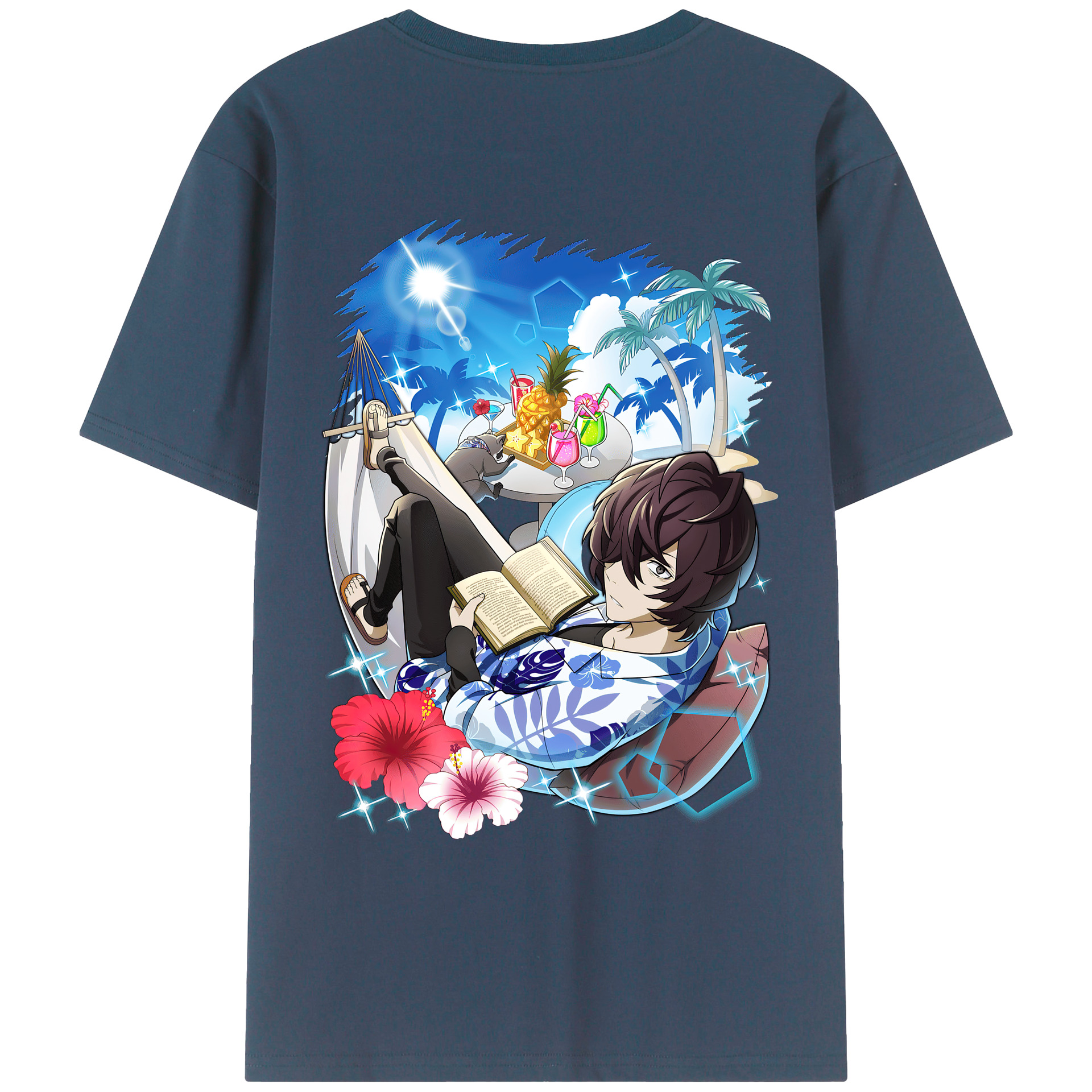 （画像用） 文豪ストレイドッグス Bungo Stray Dogs 綿100％ メンズ半袖Tシャツ（バックプリント） 通気性