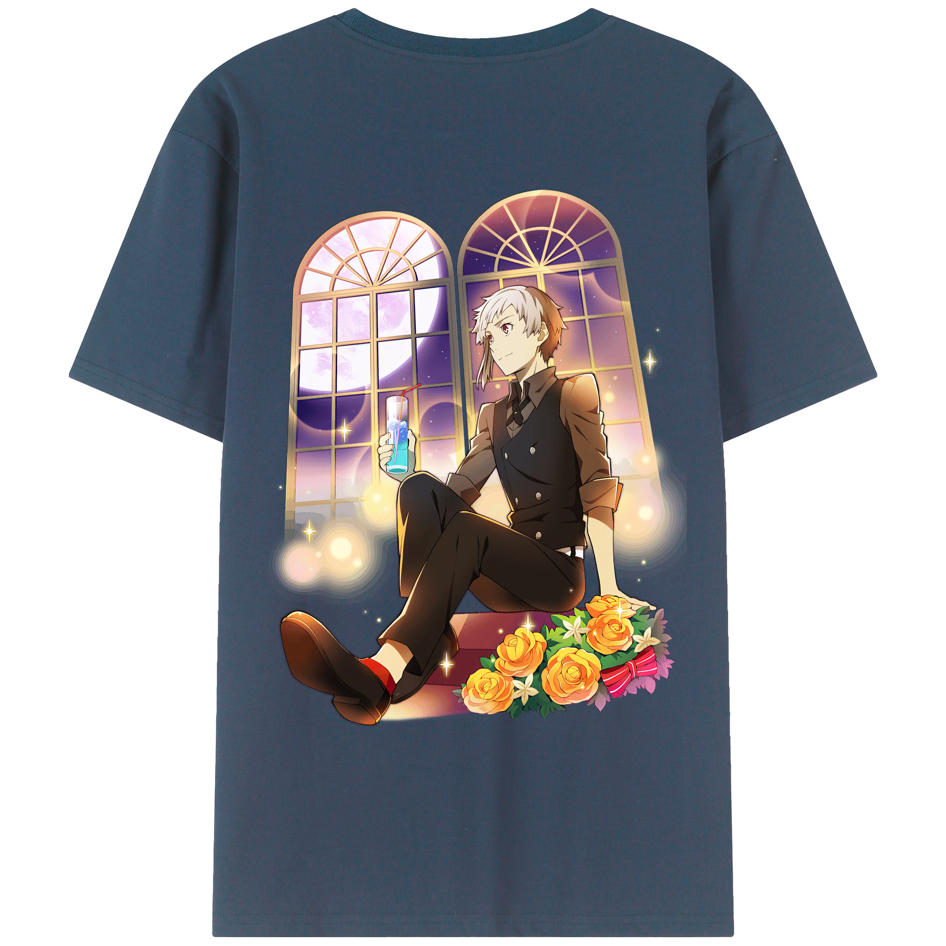 （画像用） 文豪ストレイドッグス Bungo Stray Dogs 綿100％ メンズ半袖Tシャツ（バックプリント） 通気性