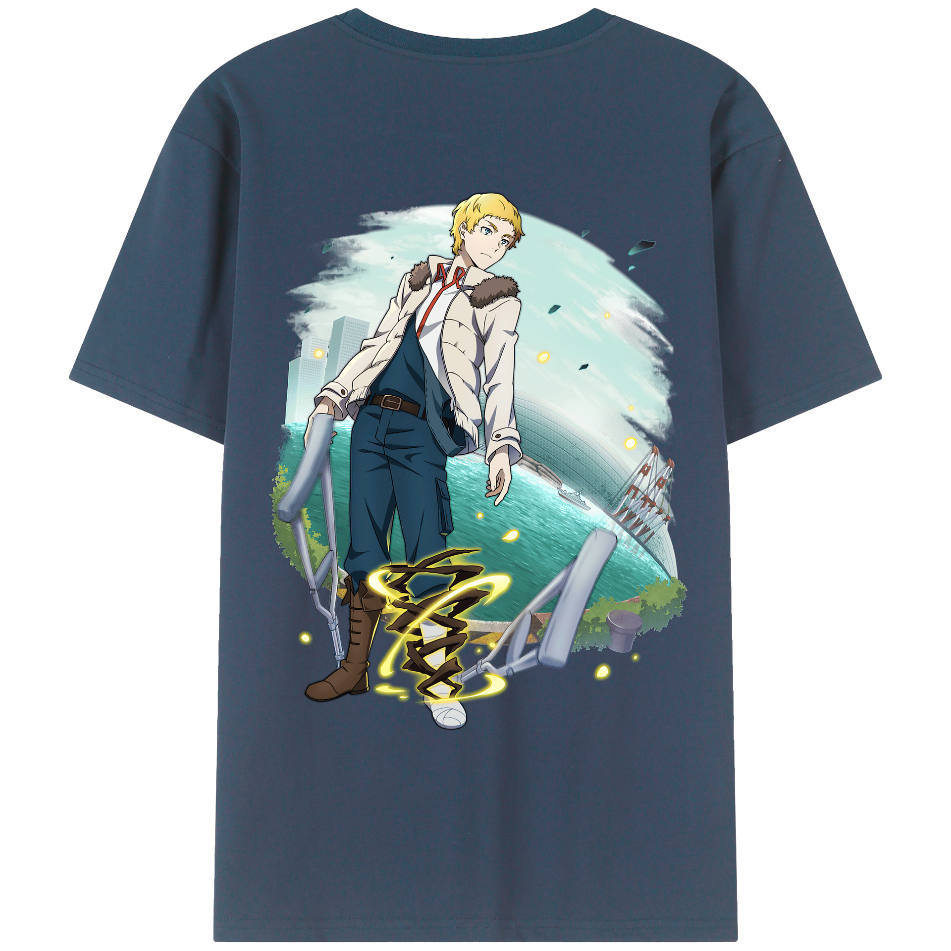 （画像用） 文豪ストレイドッグス Bungo Stray Dogs 綿100％ メンズ半袖Tシャツ（バックプリント） 通気性