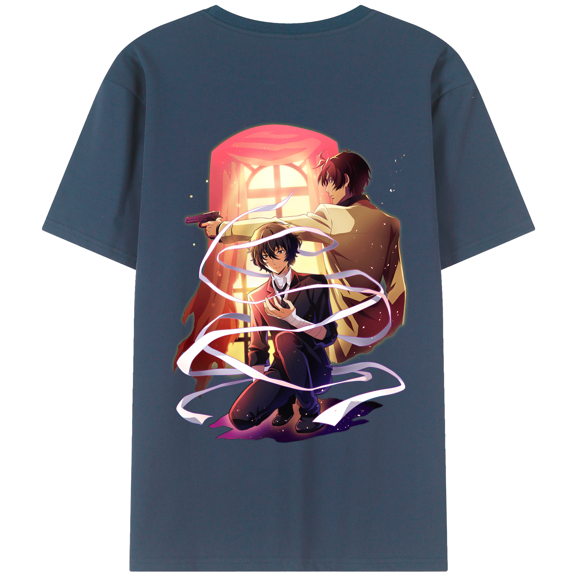 （画像用） 文豪ストレイドッグス Bungo Stray Dogs 綿100％ メンズ半袖Tシャツ（バックプリント） 通気性