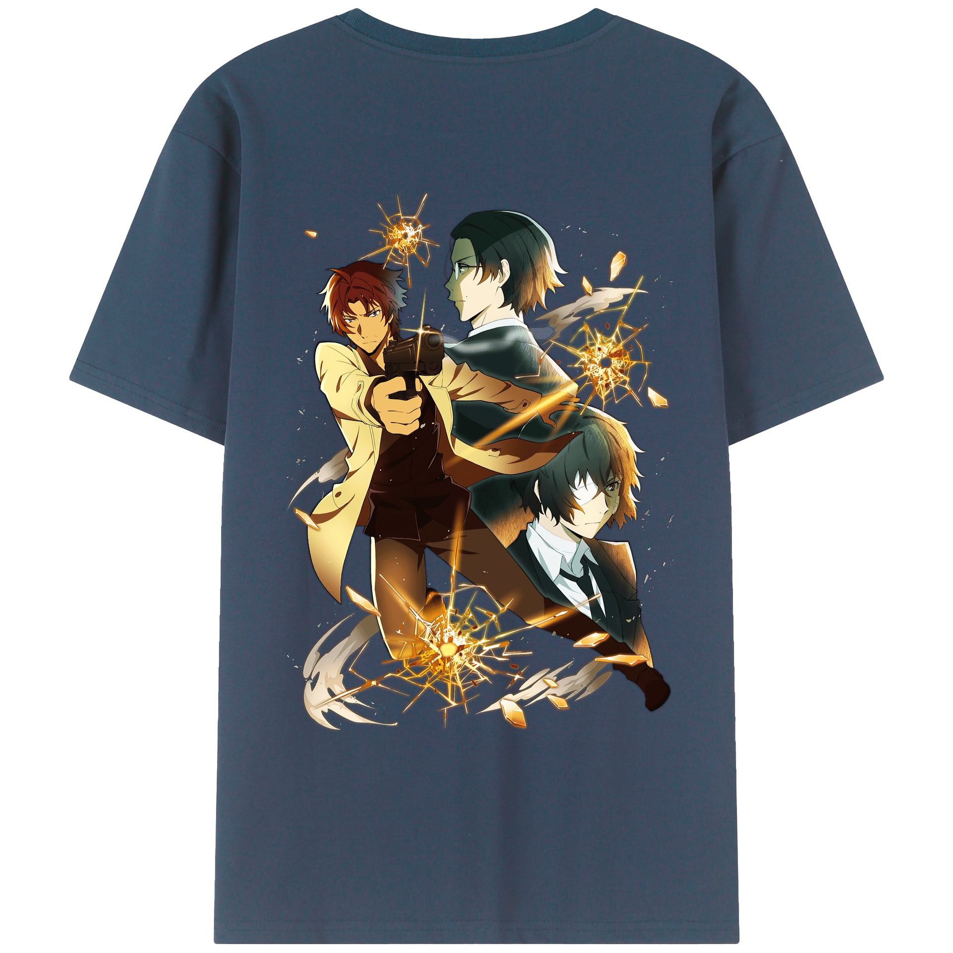 （画像用） 文豪ストレイドッグス Bungo Stray Dogs 綿100％ メンズ半袖Tシャツ（バックプリント） 通気性