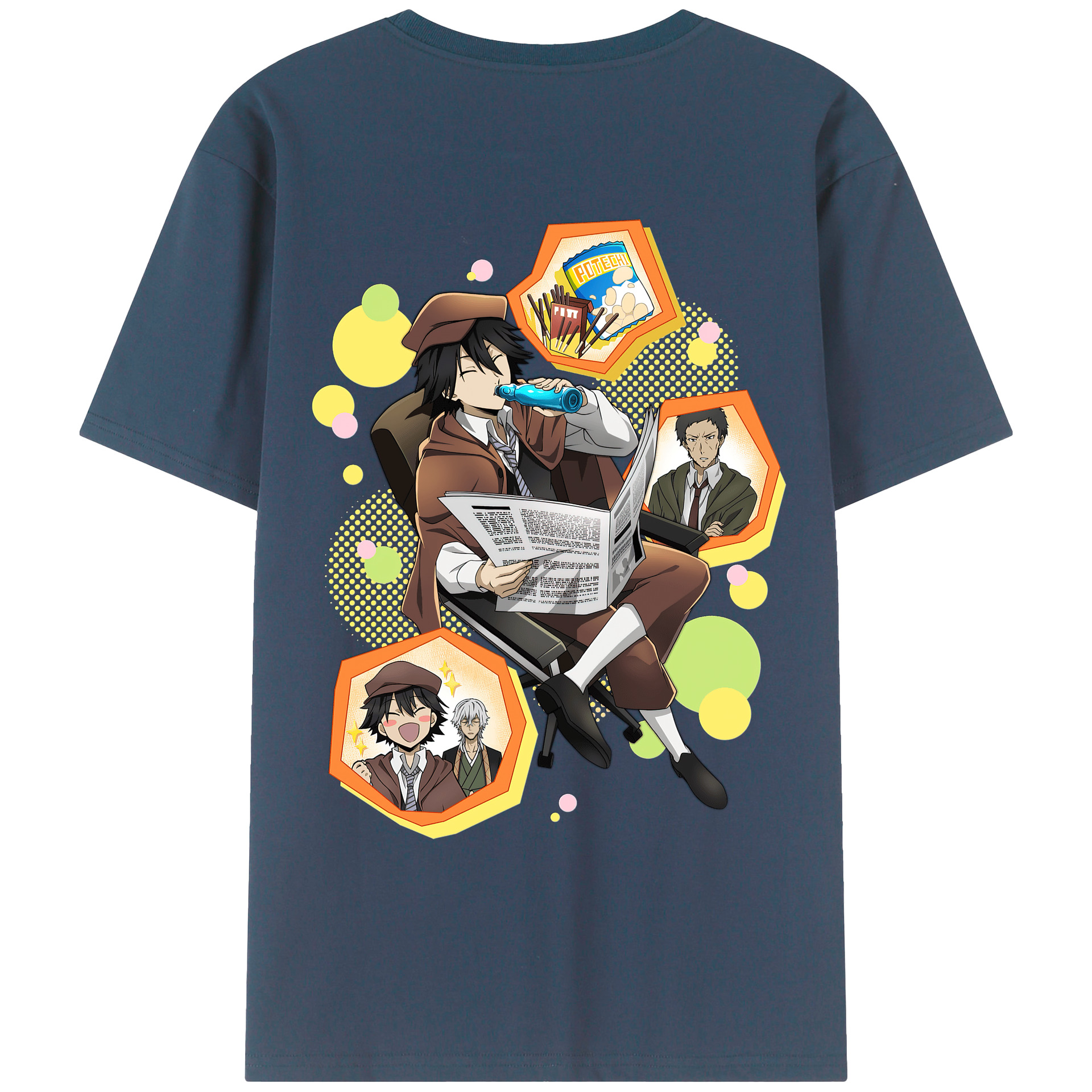 （画像用） 文豪ストレイドッグス Bungo Stray Dogs 綿100％ メンズ半袖Tシャツ（バックプリント） 通気性