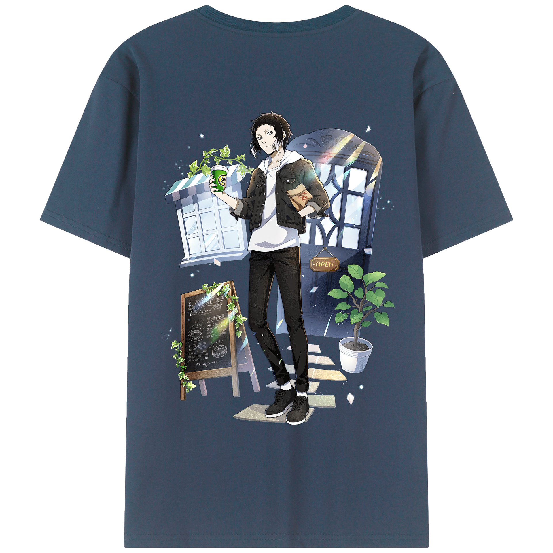 （画像用） 文豪ストレイドッグス Bungo Stray Dogs 綿100％ メンズ半袖Tシャツ（バックプリント） 通気性