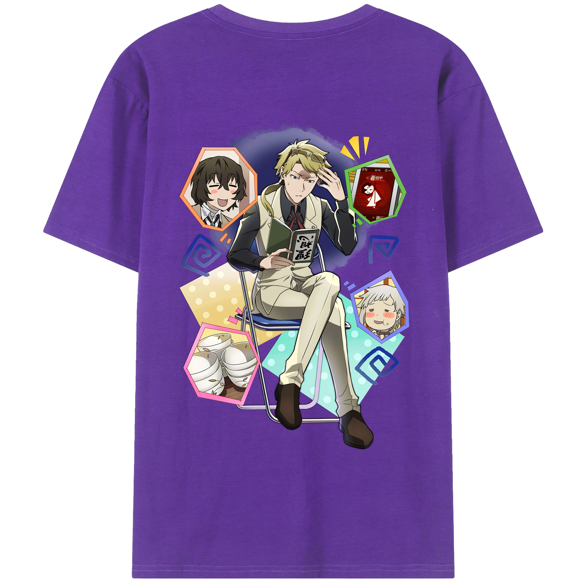 （画像用） 文豪ストレイドッグス Bungo Stray Dogs 綿100％ メンズ半袖Tシャツ（バックプリント） 通気性