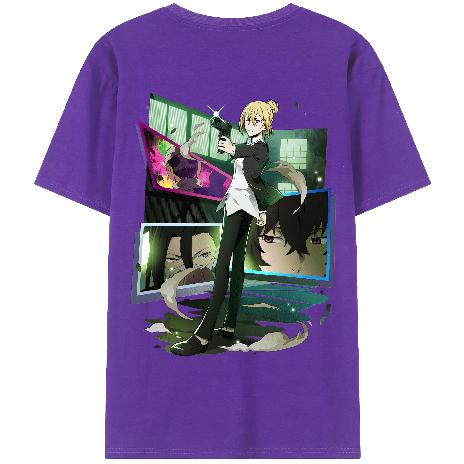 （画像用） 文豪ストレイドッグス Bungo Stray Dogs 綿100％ メンズ半袖Tシャツ（バックプリント） 通気性