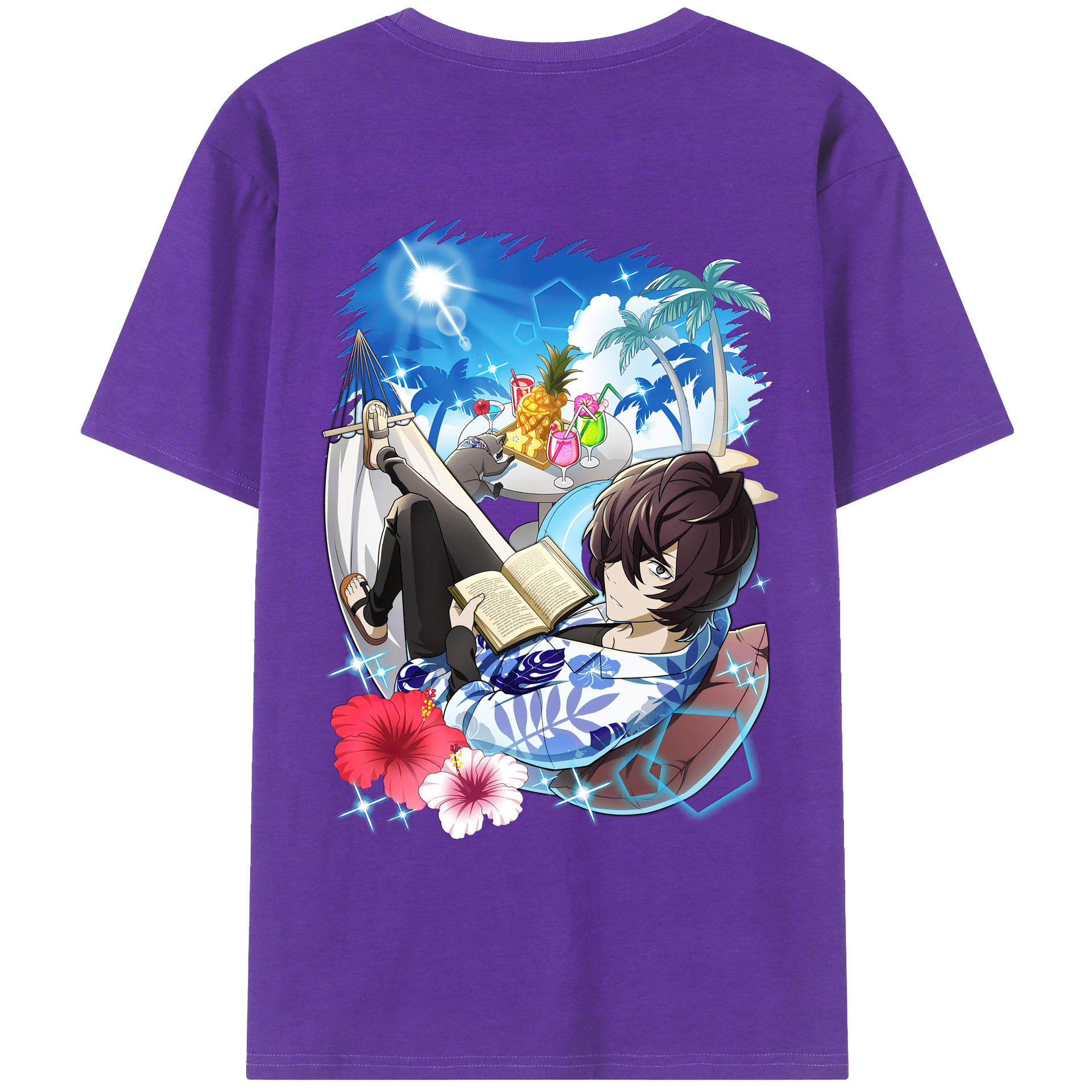 （画像用） 文豪ストレイドッグス Bungo Stray Dogs 綿100％ メンズ半袖Tシャツ（バックプリント） 通気性