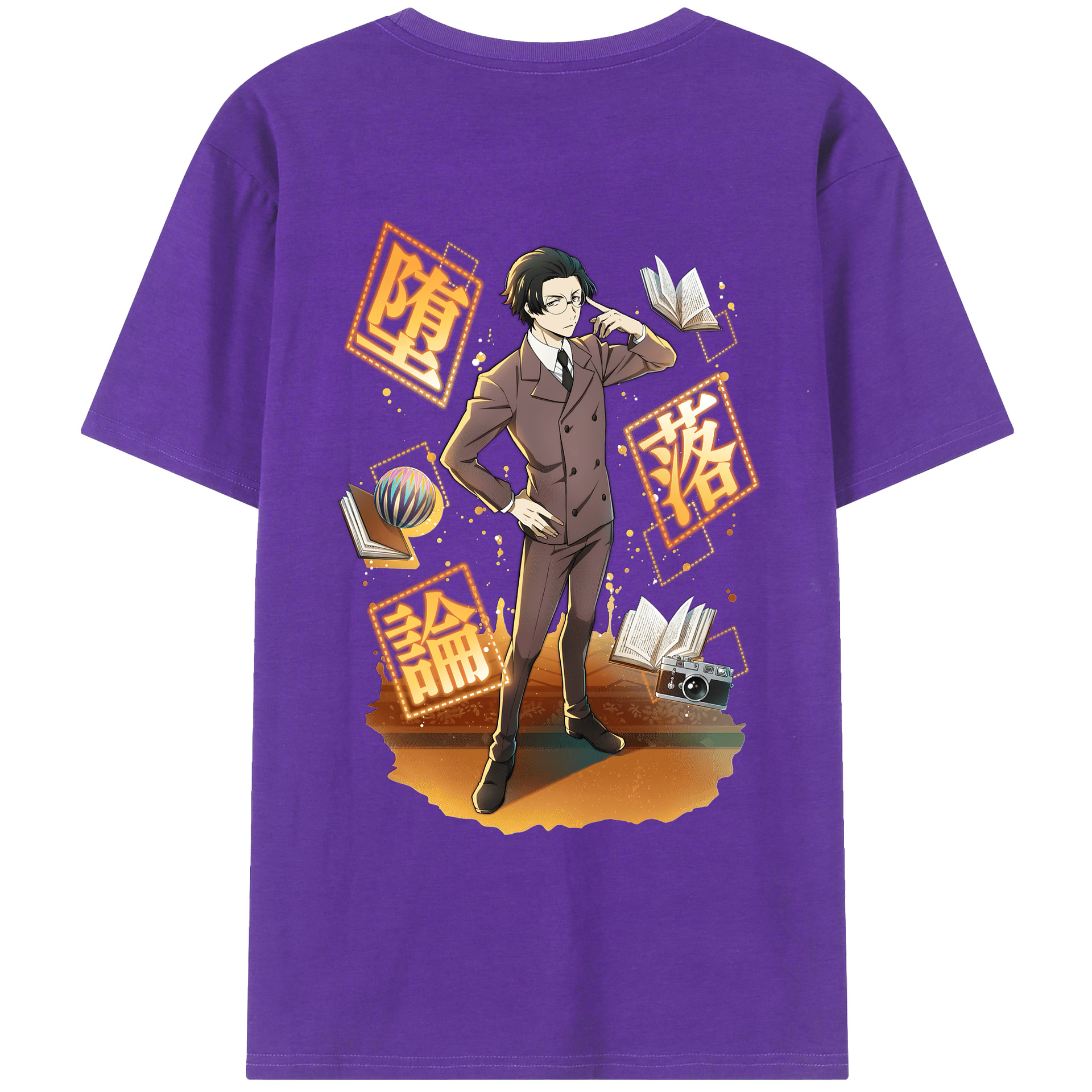 （画像用） 文豪ストレイドッグス Bungo Stray Dogs 綿100％ メンズ半袖Tシャツ（バックプリント） 通気性