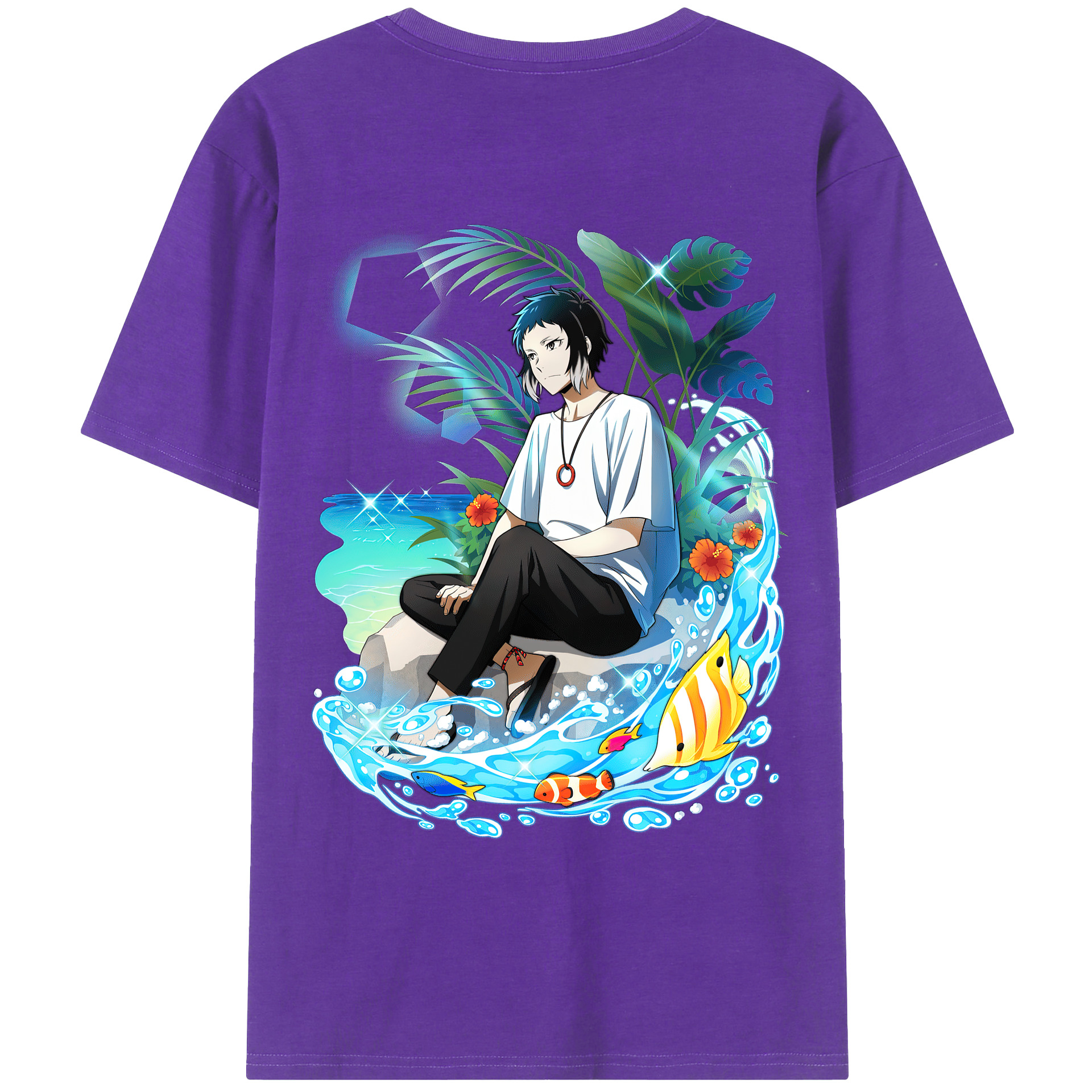 （画像用） 文豪ストレイドッグス Bungo Stray Dogs 綿100％ メンズ半袖Tシャツ（バックプリント） 通気性