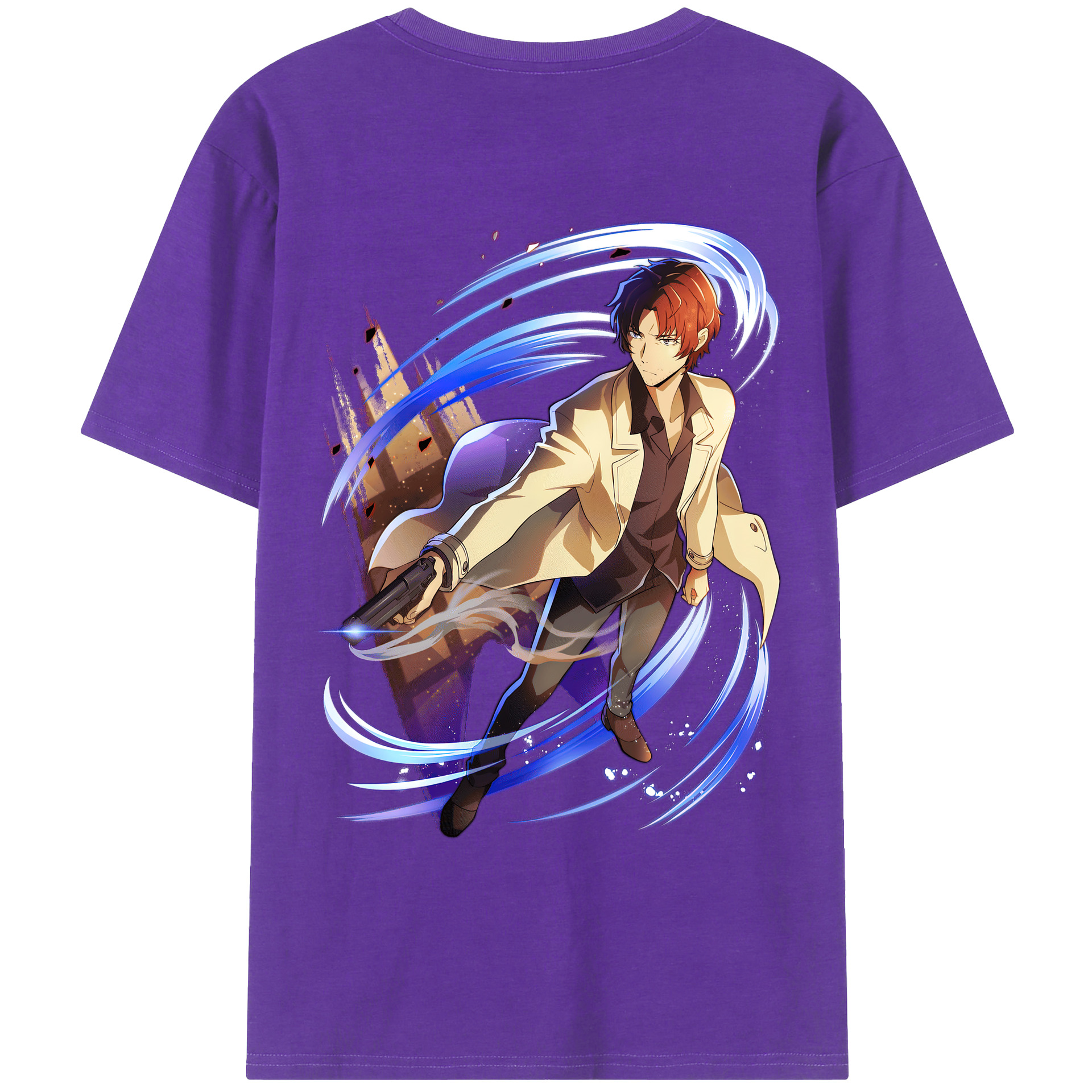 （画像用） 文豪ストレイドッグス Bungo Stray Dogs 綿100％ メンズ半袖Tシャツ（バックプリント） 通気性