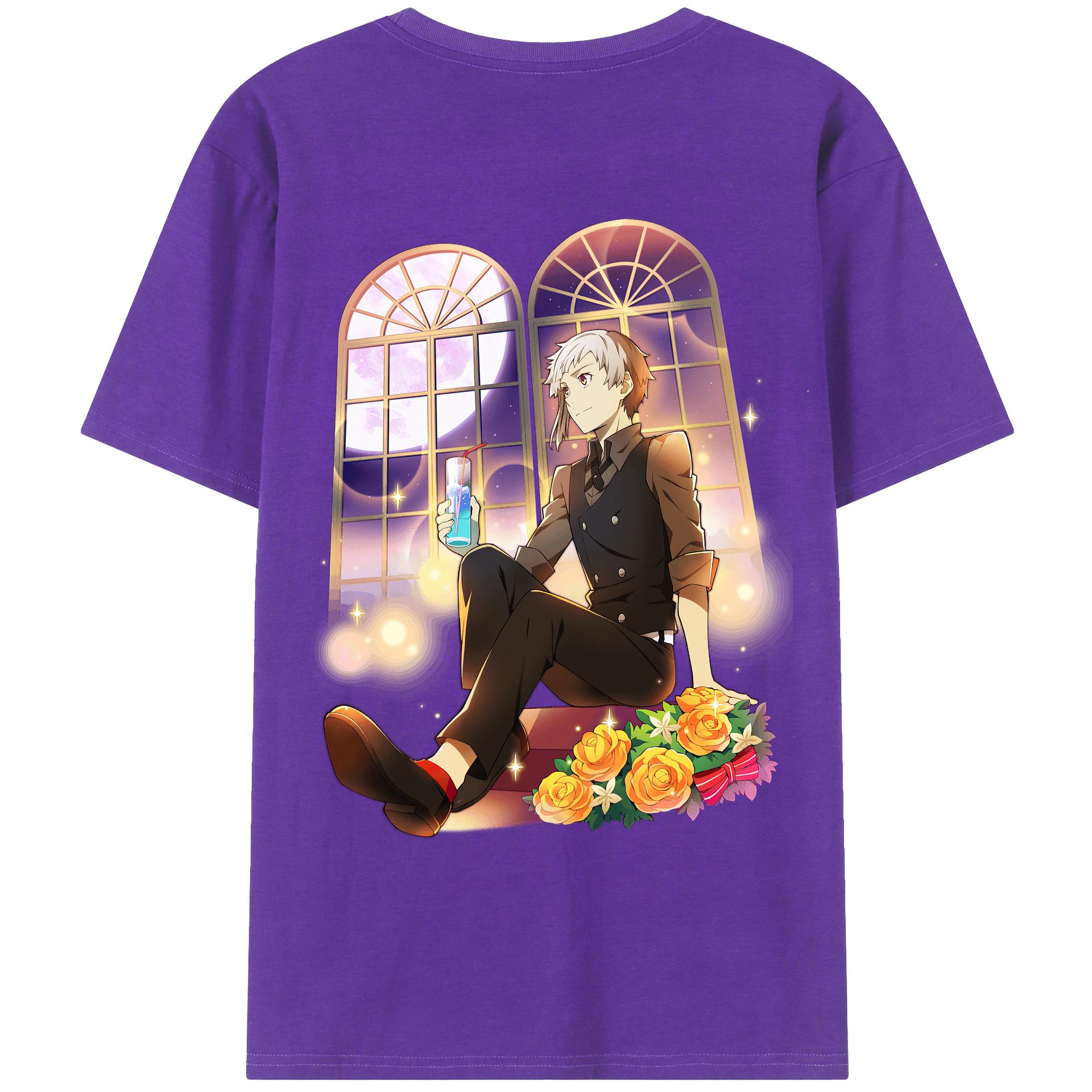 （画像用） 文豪ストレイドッグス Bungo Stray Dogs 綿100％ メンズ半袖Tシャツ（バックプリント） 通気性