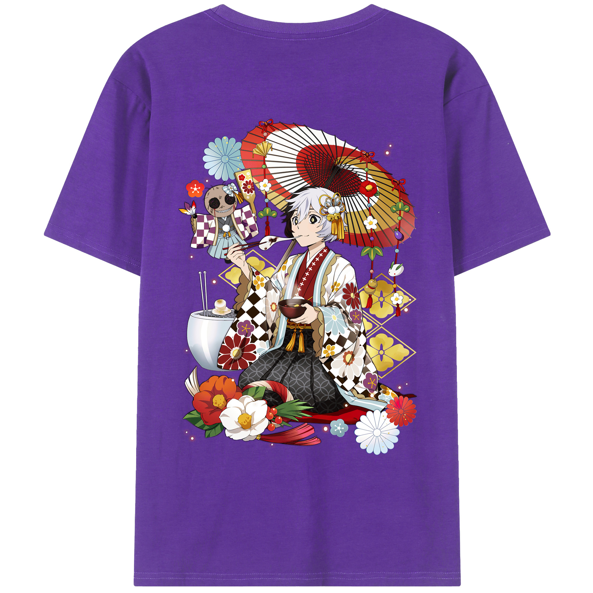 （画像用） 文豪ストレイドッグス Bungo Stray Dogs 綿100％ メンズ半袖Tシャツ（バックプリント） 通気性